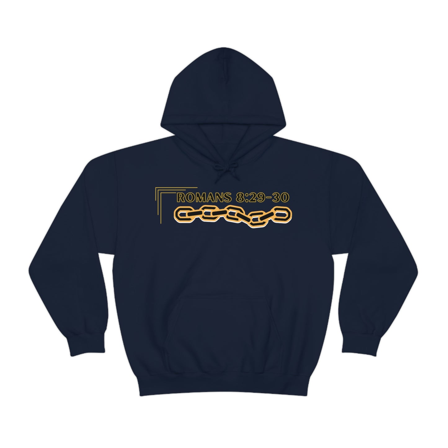 Unisex Golden Chain of Redemption (Romans 8:28-29) [Black] Heavy Blend™ Hooded Sweatshirt