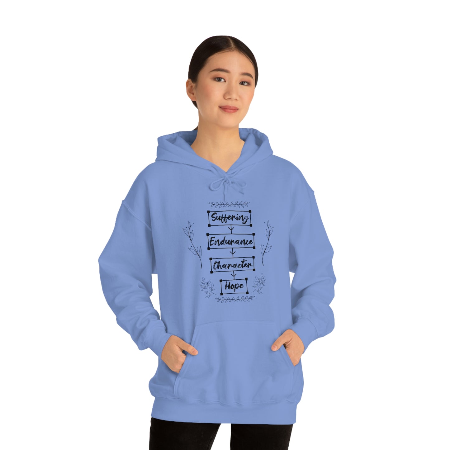 Women's Suffering Produces Hope (Romans 5:4) [Black Text] Heavy Blend™ Hooded Sweatshirt