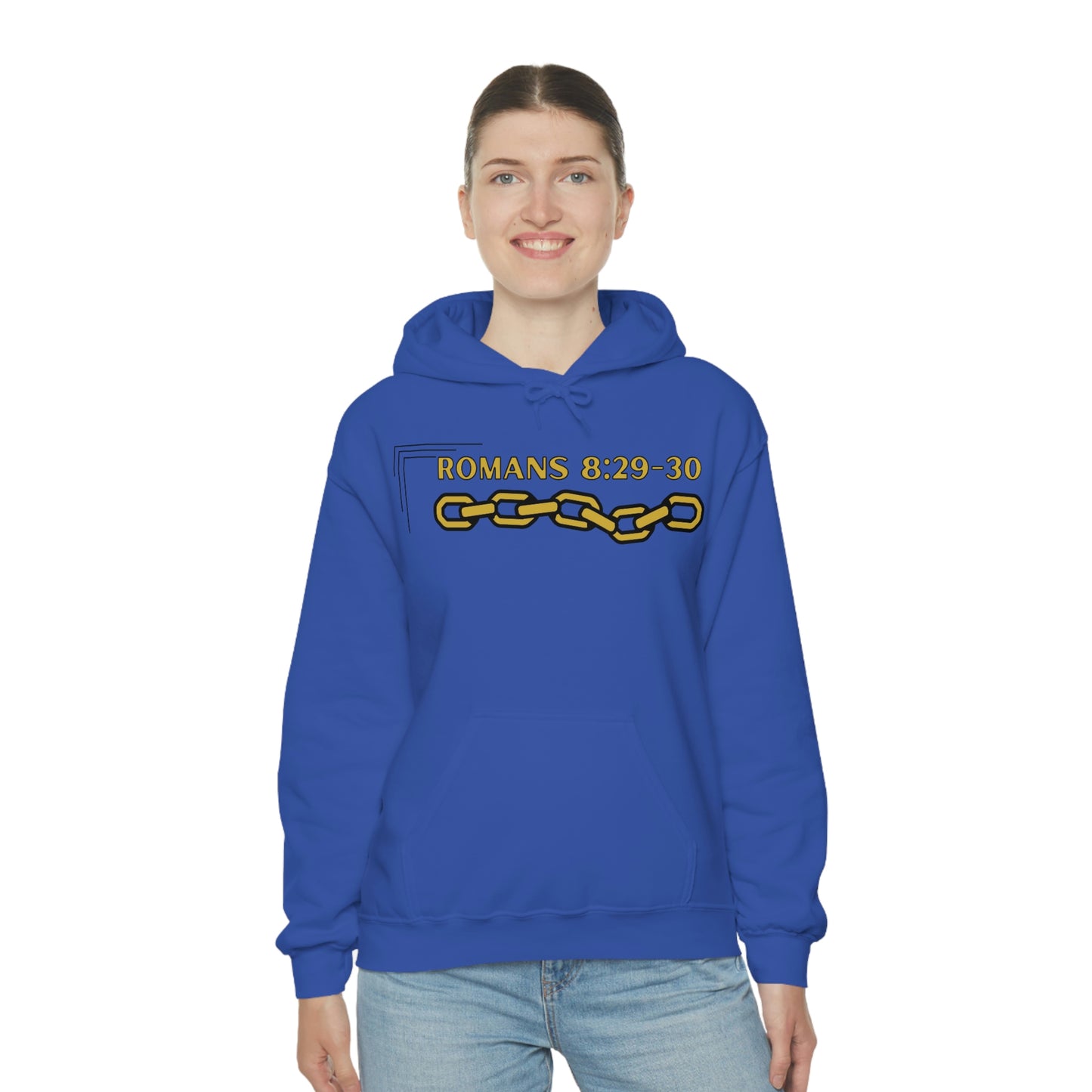 Unisex Golden Chain of Redemption (Romans 8:28-29) [Gold] Heavy Blend™ Hooded Sweatshirt