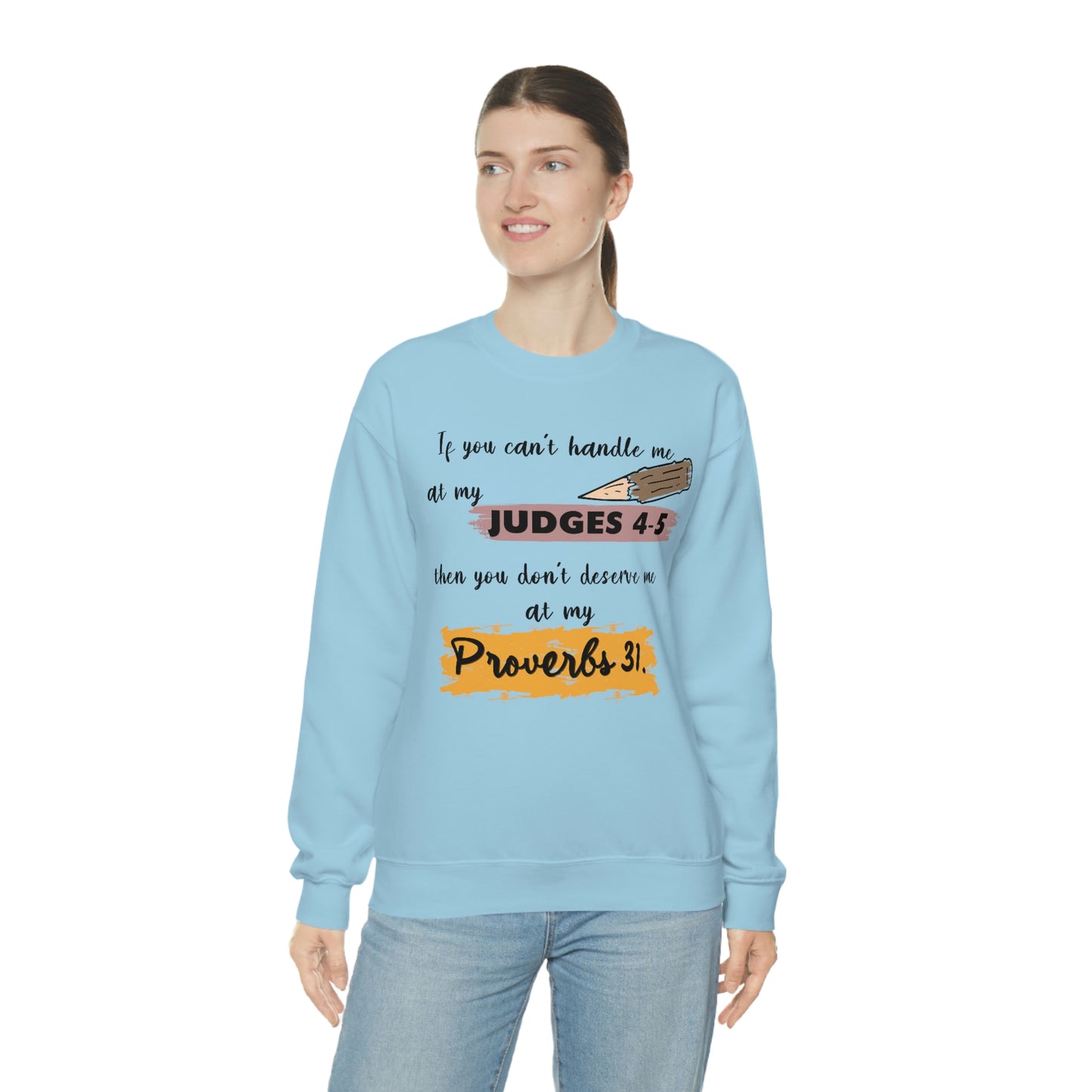 Women's Judges 4-5/Proverbs 31 (Black Text) Heavy Blend™ Crewneck Sweatshirt