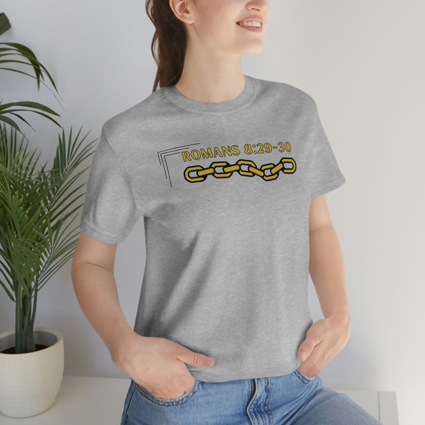 Unisex Golden Chain of Redemption (Romans 8:28-29) [Gold] Short Sleeve T-Shirt