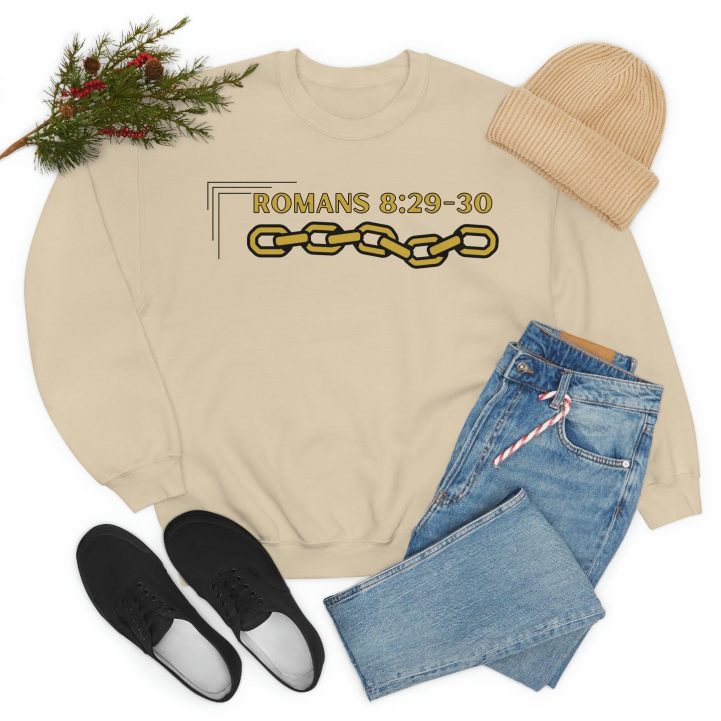 Unisex Golden Chain of Redemption (Romans 8:28-29) [Gold] Heavy Blend™ Crewneck Sweatshirt