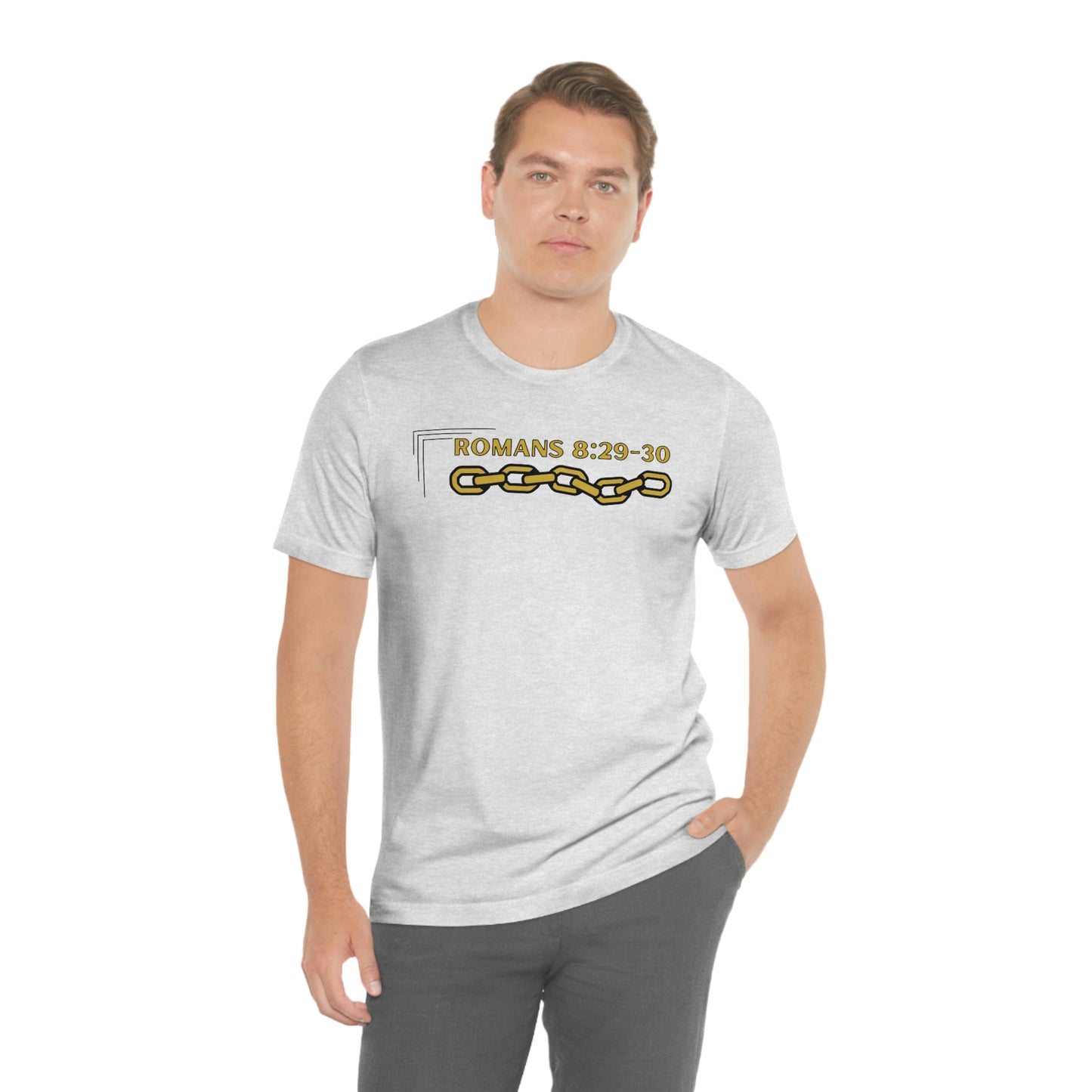 Unisex Golden Chain of Redemption (Romans 8:28-29) [Gold] Short Sleeve T-Shirt