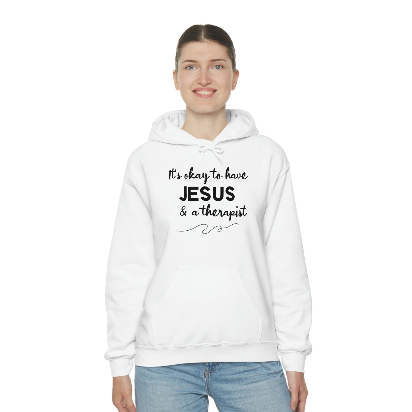 Women's Jesus & A Therapist (Black Text) Heavy Blend™ Hooded Sweatshirt