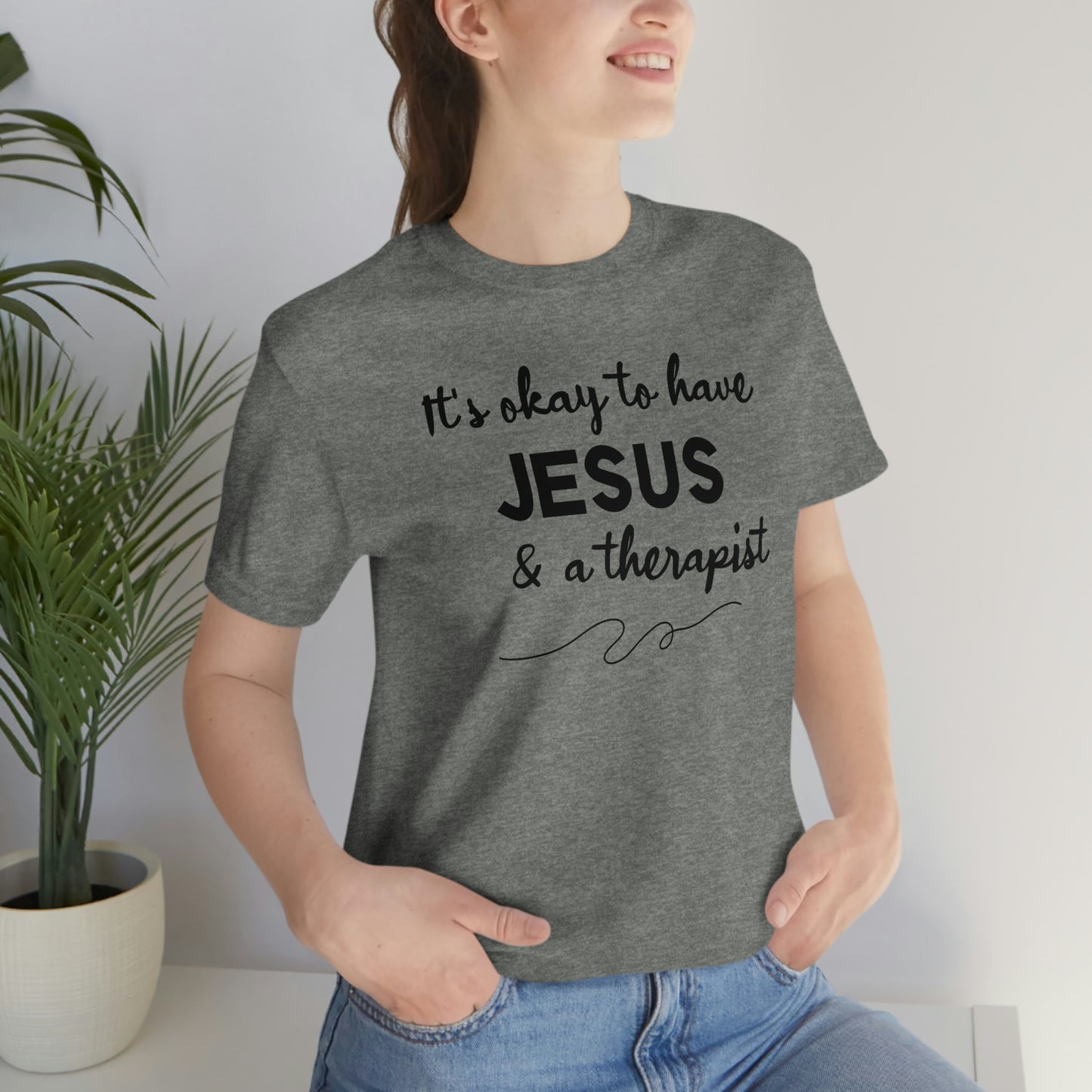 Women's Jesus & A Therapist (Black Text) Short Sleeve T-Shirt