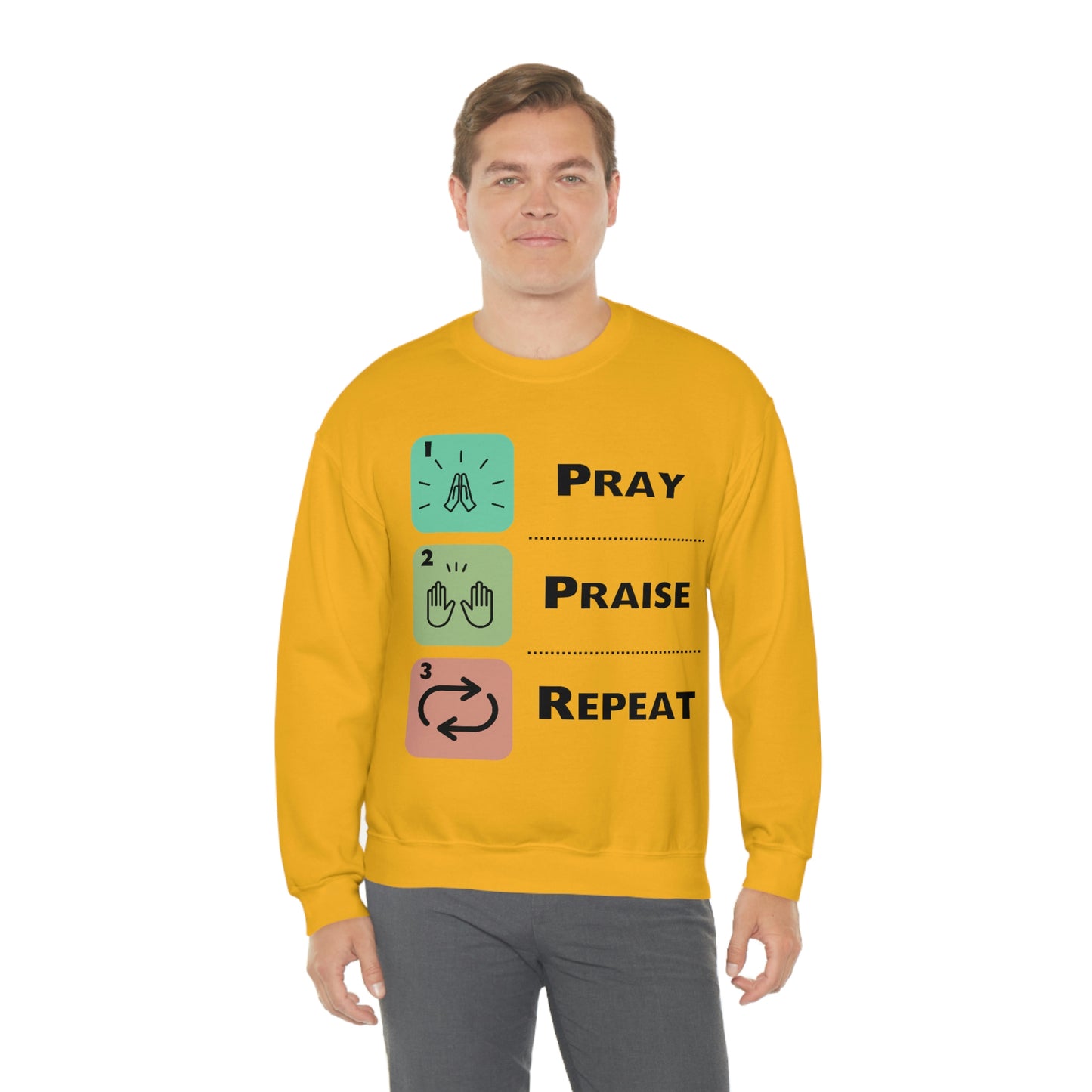 Unisex Pray, Praise, Repeat Heavy Blend™ Crewneck Sweatshirt (Palette 1)