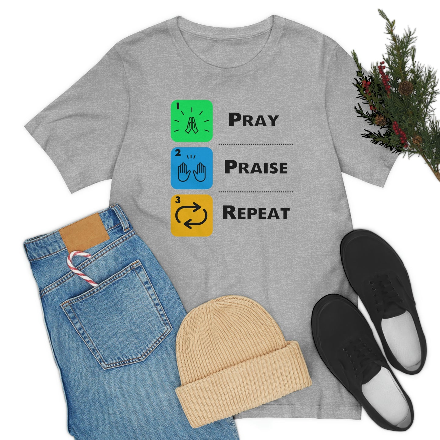 Unisex Pray, Praise, Repeat Short Sleeve T-Shirt (Palette 2)