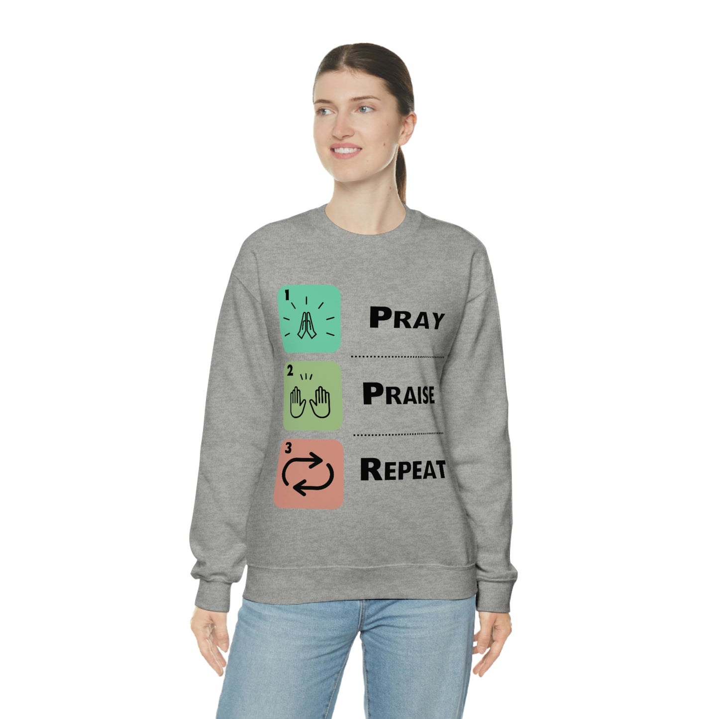 Unisex Pray, Praise, Repeat Heavy Blend™ Crewneck Sweatshirt (Palette 1)