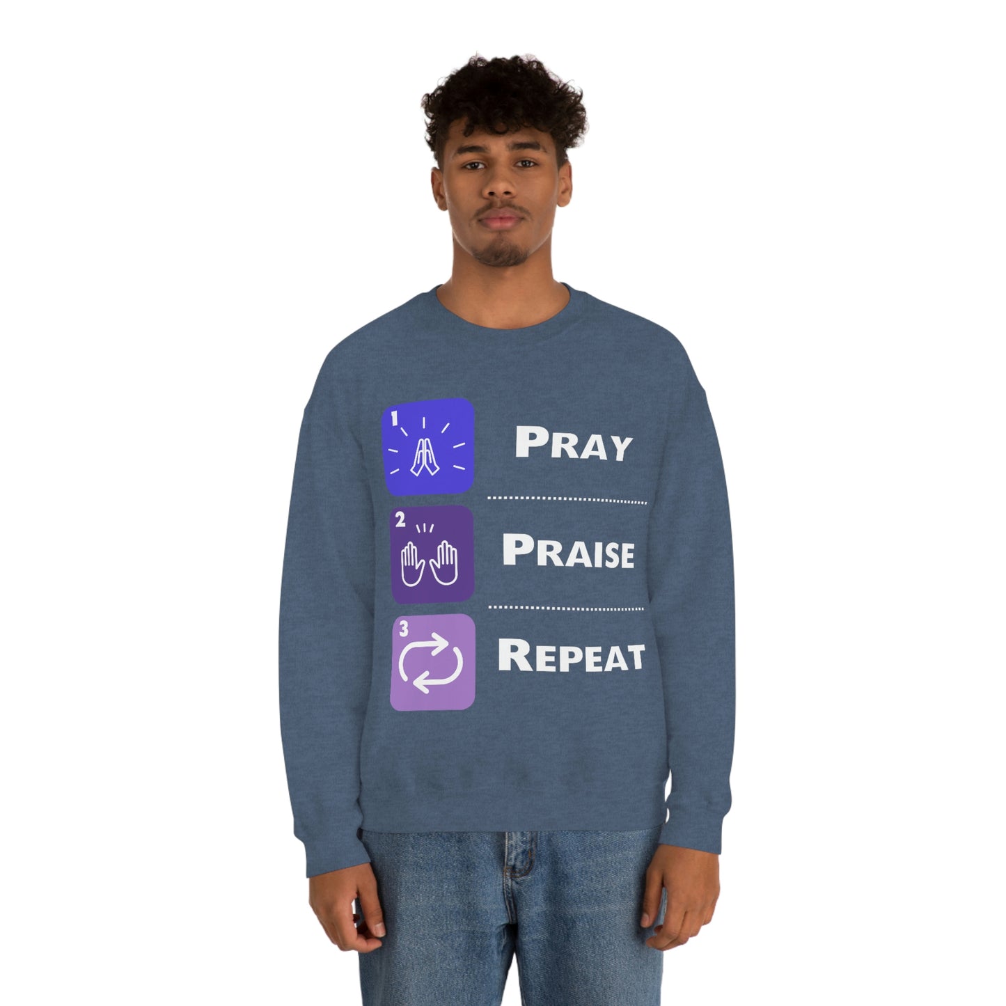 Unisex Pray, Praise, Repeat Heavy Blend™ Crewneck Sweatshirt (Palette 3)