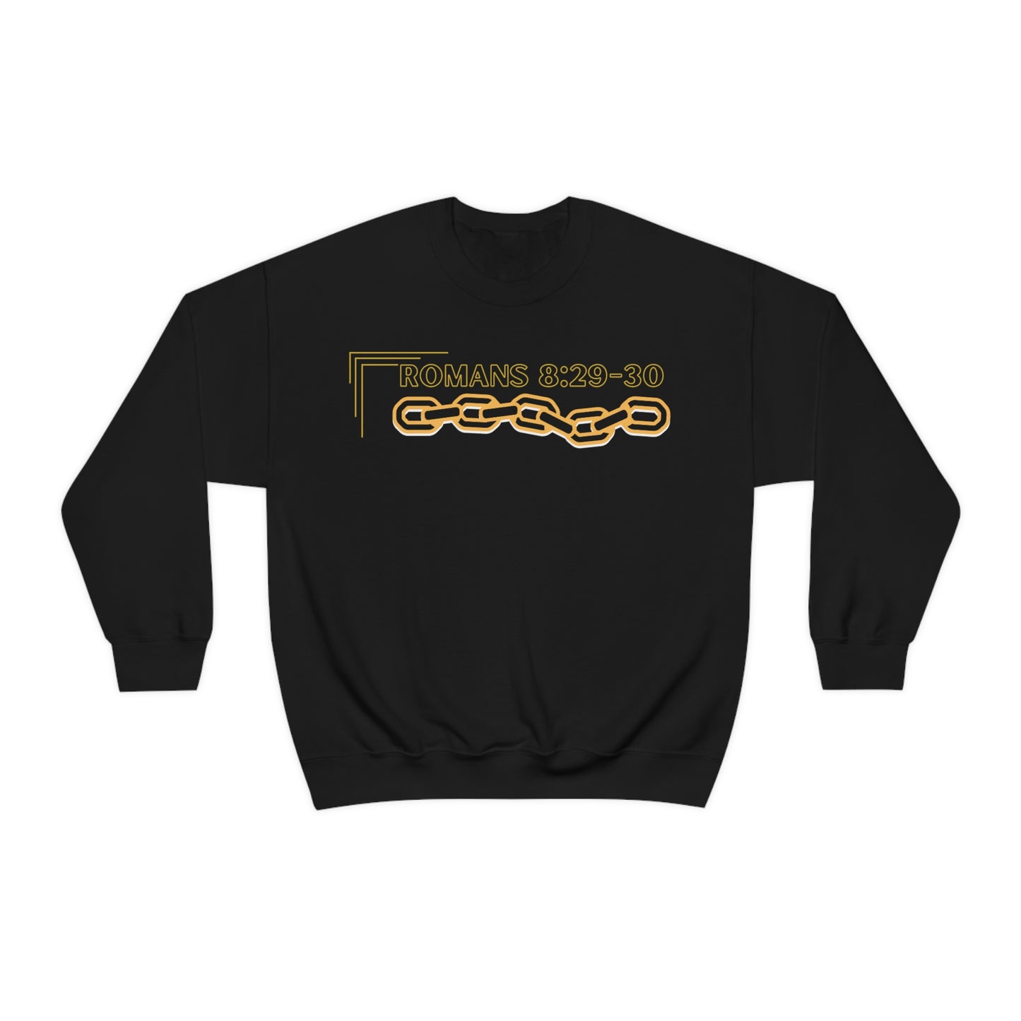 Unisex Golden Chain of Redemption (Romans 8:28-29) [Black] Heavy Blend™ Crewneck Sweatshirt