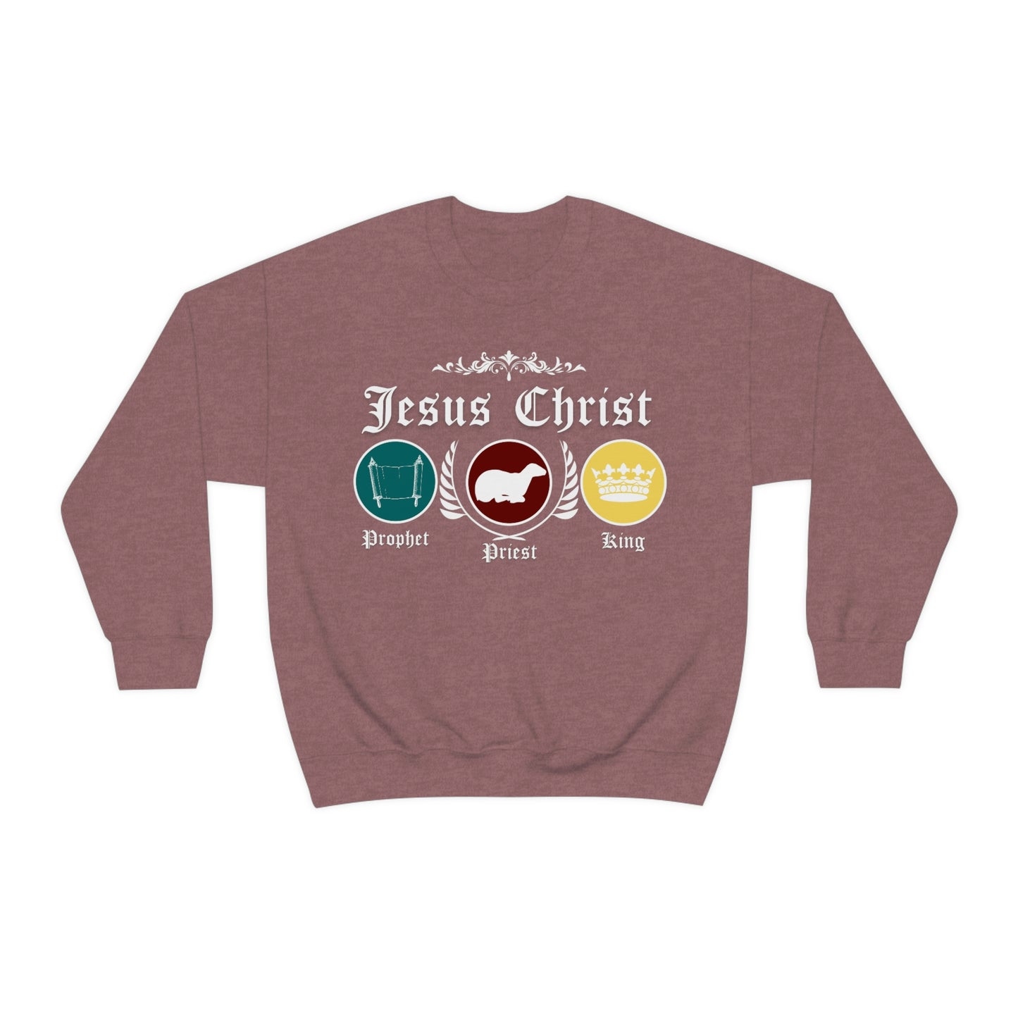 Unisex Prophet, Priest, King (White) Heavy Blend™ Crewneck Sweatshirt