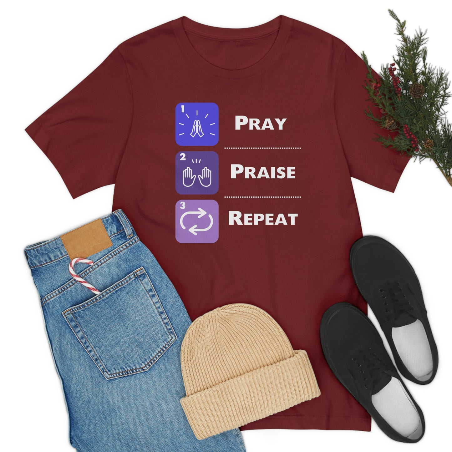 Unisex Pray, Praise, Repeat Short Sleeve T-Shirt (Palette 3)