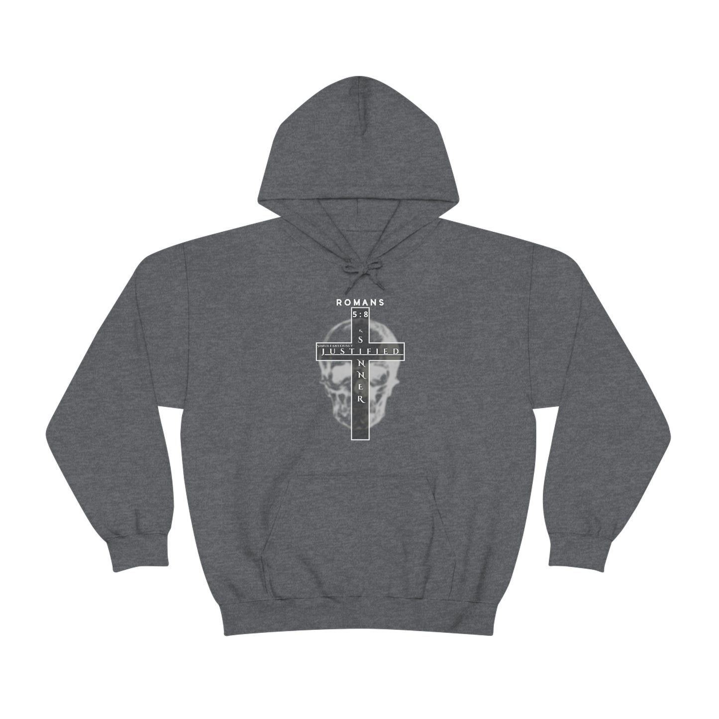 Men's Justified & Sinner (Romans 5:8) [White Art] Heavy Blend™ Hooded Sweatshirt