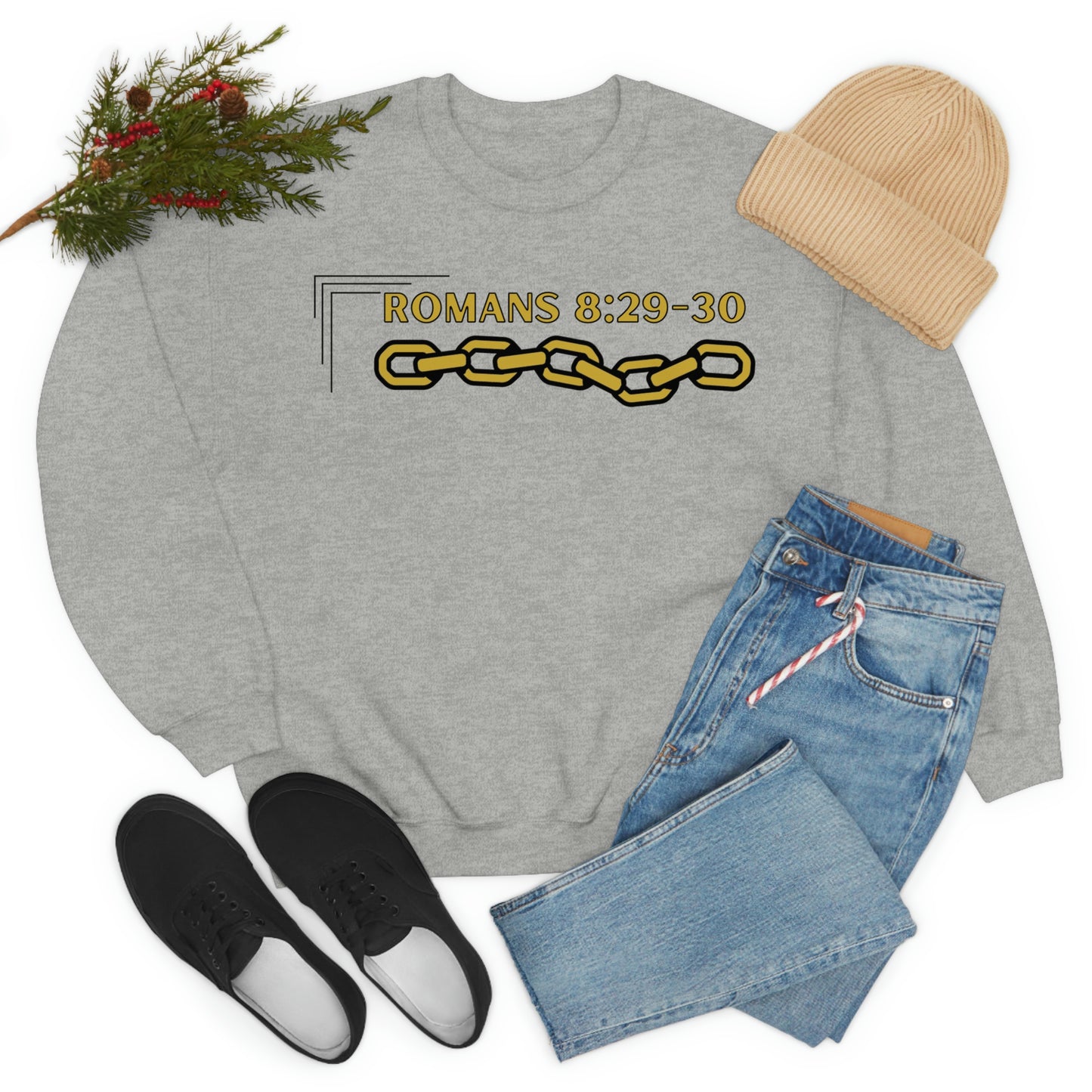 Unisex Golden Chain of Redemption (Romans 8:28-29) [Gold] Heavy Blend™ Crewneck Sweatshirt