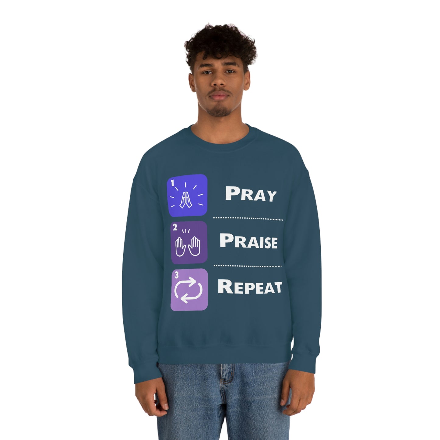 Unisex Pray, Praise, Repeat Heavy Blend™ Crewneck Sweatshirt (Palette 3)