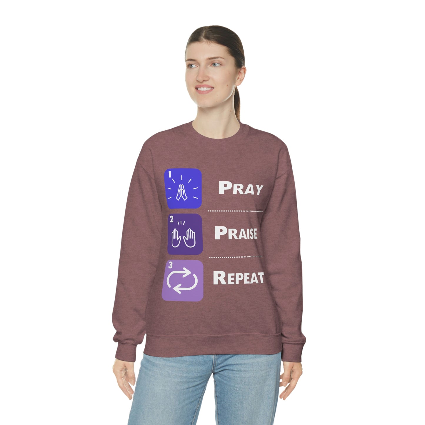 Unisex Pray, Praise, Repeat Heavy Blend™ Crewneck Sweatshirt (Palette 3)