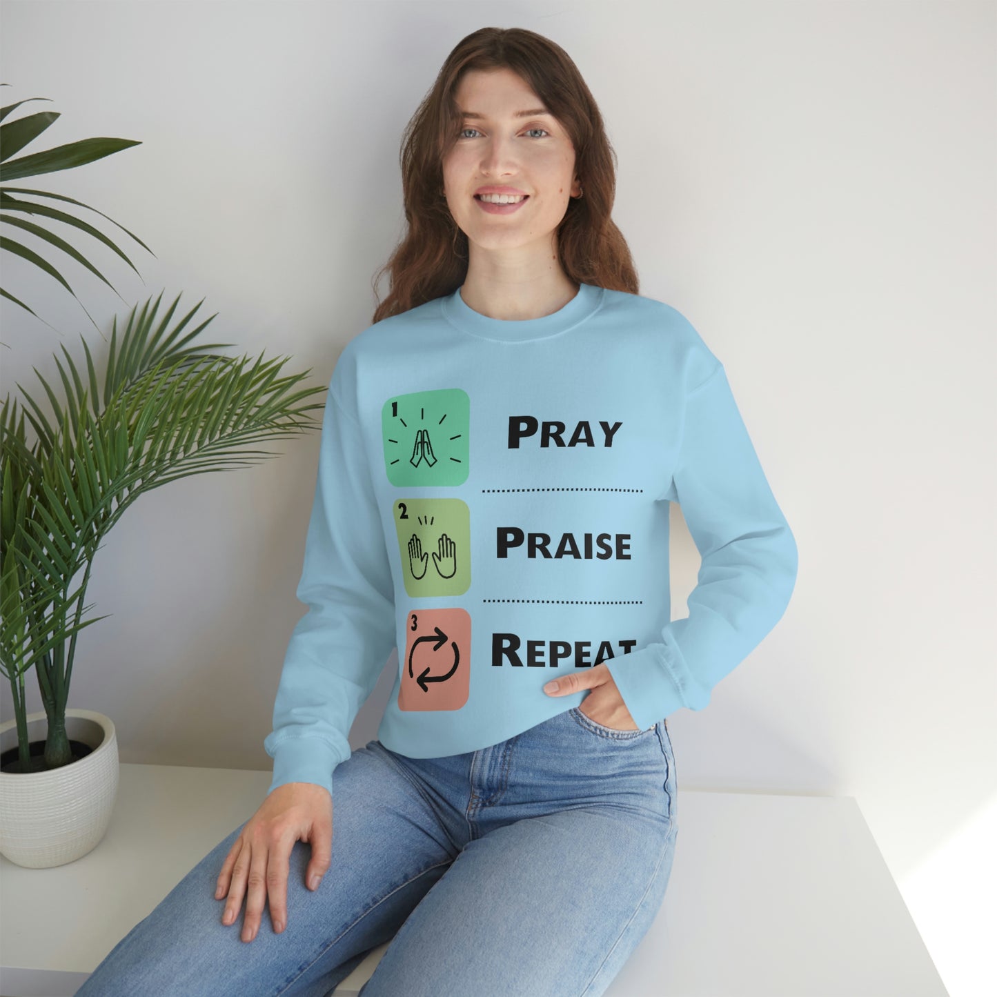 Unisex Pray, Praise, Repeat Heavy Blend™ Crewneck Sweatshirt (Palette 1)