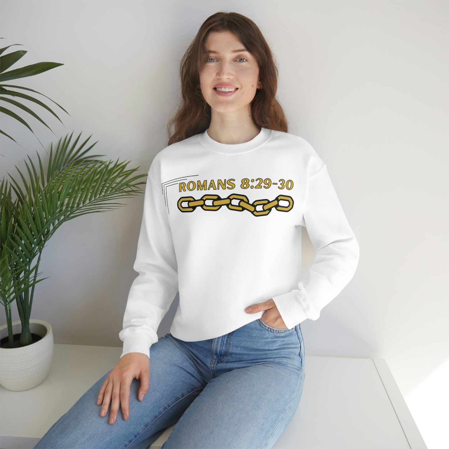 Unisex Golden Chain of Redemption (Romans 8:28-29) [Gold] Heavy Blend™ Crewneck Sweatshirt