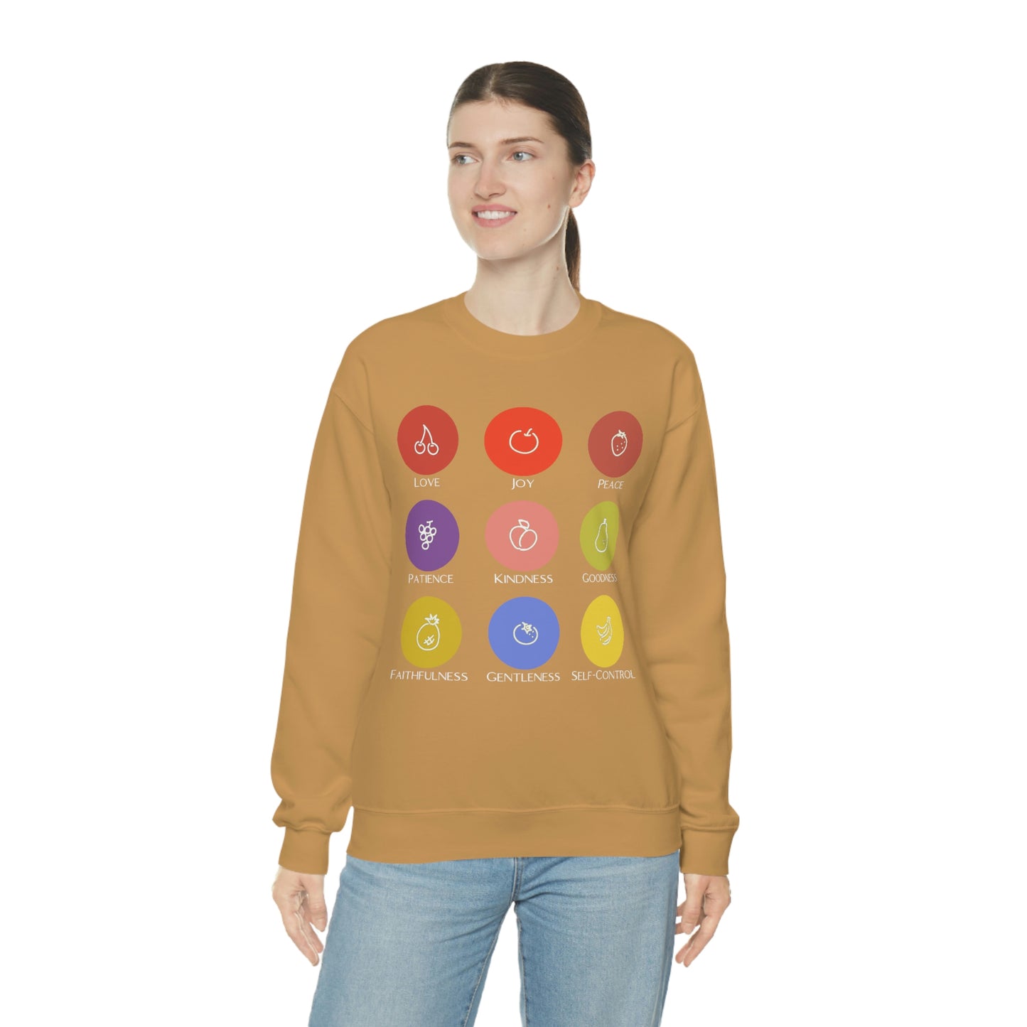 Unisex Fruits of the Spirit (White Text) Heavy Blend™ Crewneck Sweatshirt