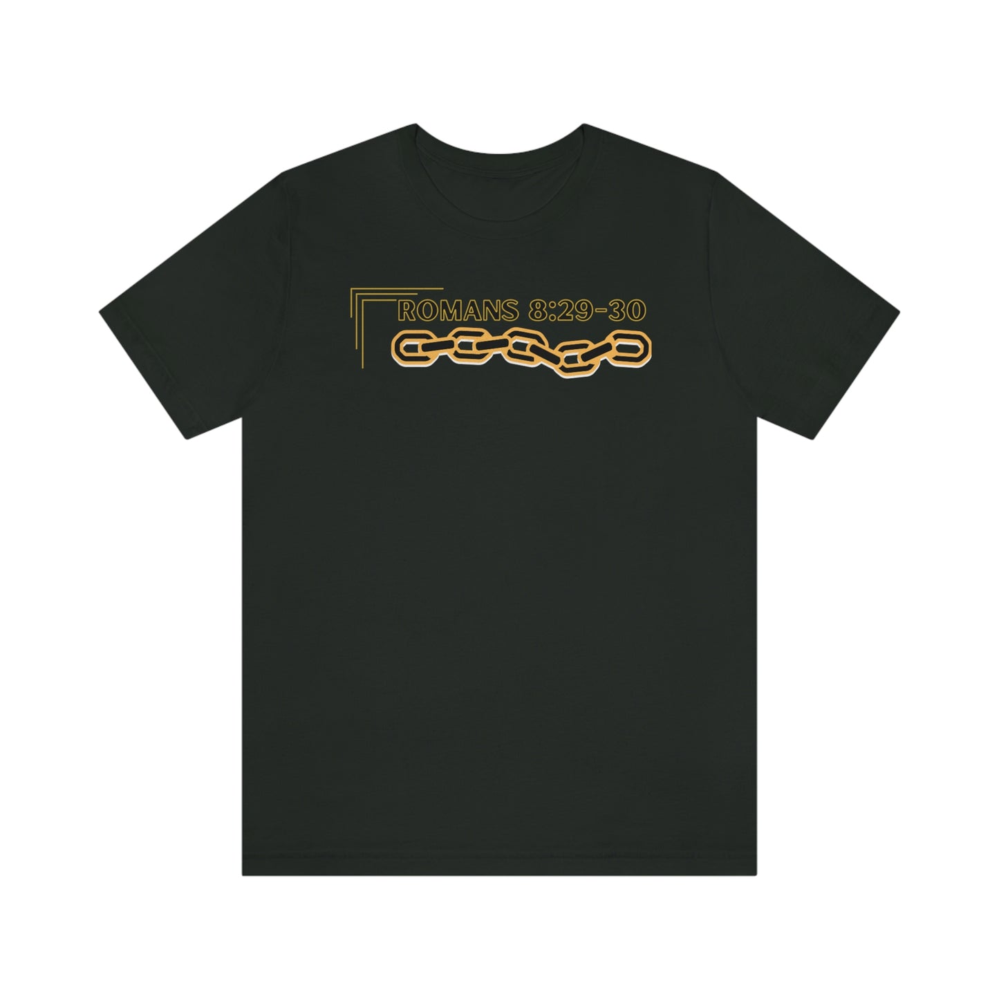 Unisex Golden Chain of Redemption (Romans 8:28-29) [Black] Short Sleeve T-Shirt