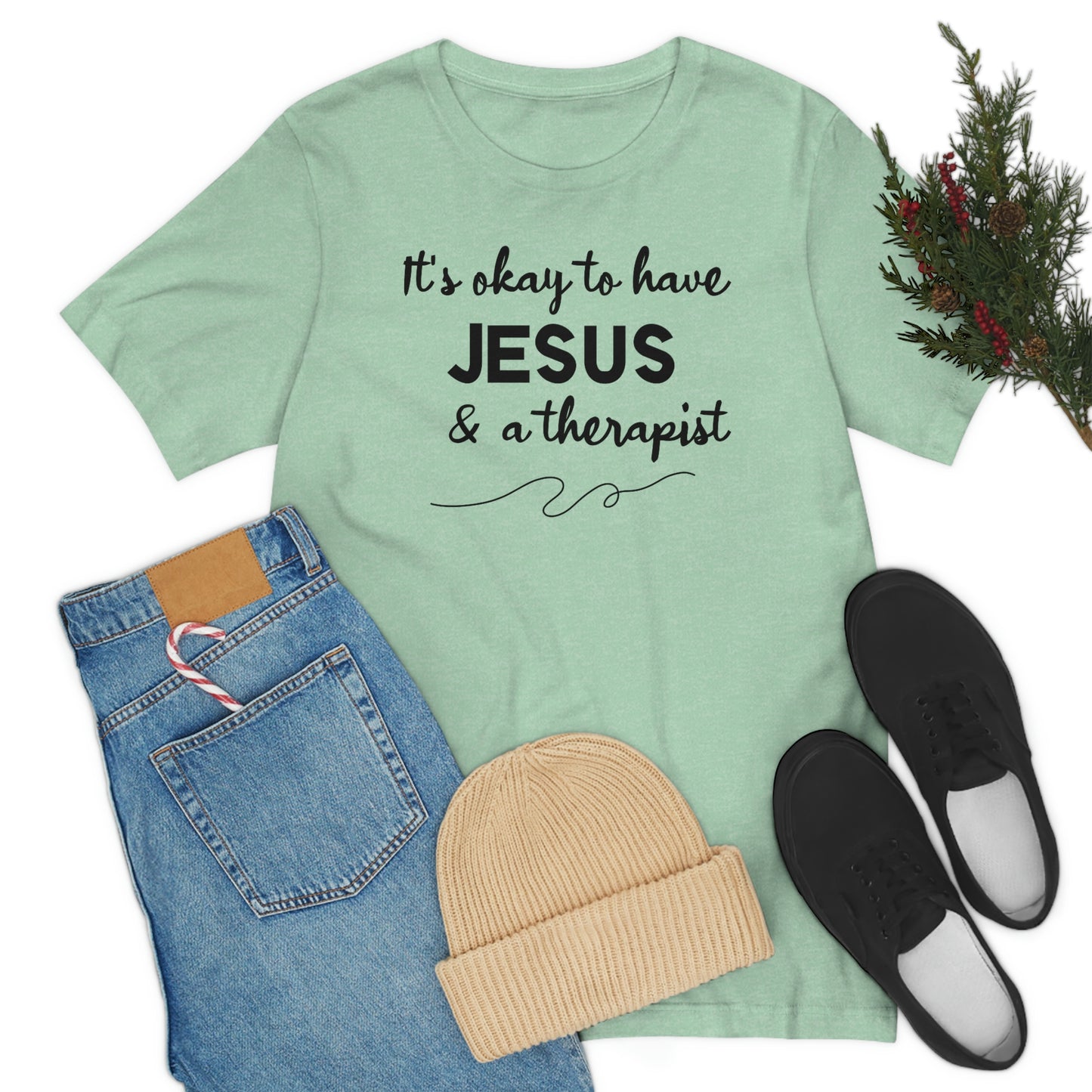 Women's Jesus & A Therapist (Black Text) Short Sleeve T-Shirt