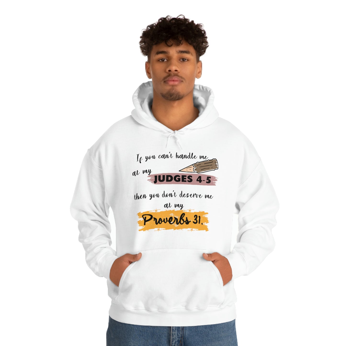 Women's Judges 4-5/Proverbs 31 (Black Text)  Heavy Blend™ Hooded Sweatshirt