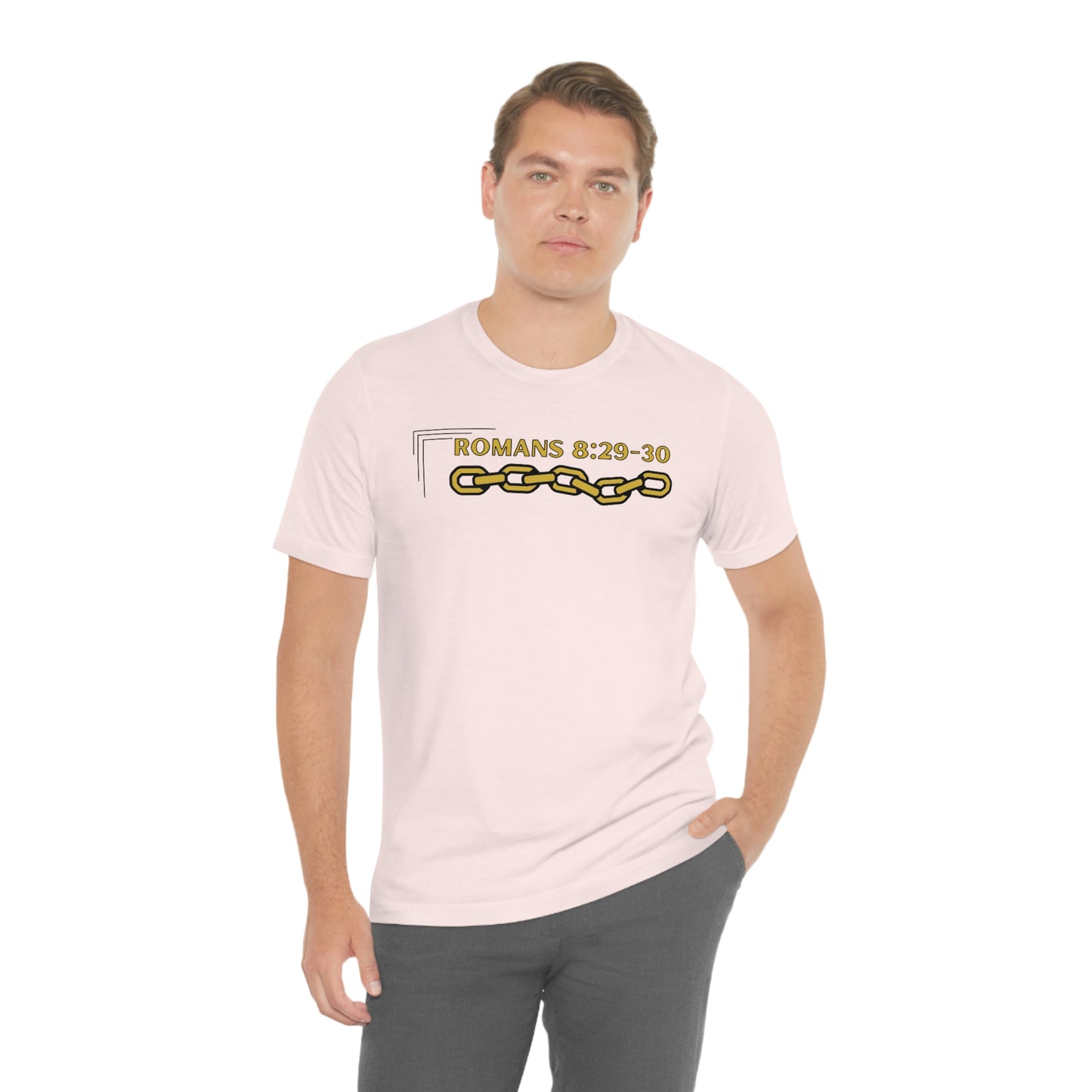 Unisex Golden Chain of Redemption (Romans 8:28-29) [Gold] Short Sleeve T-Shirt