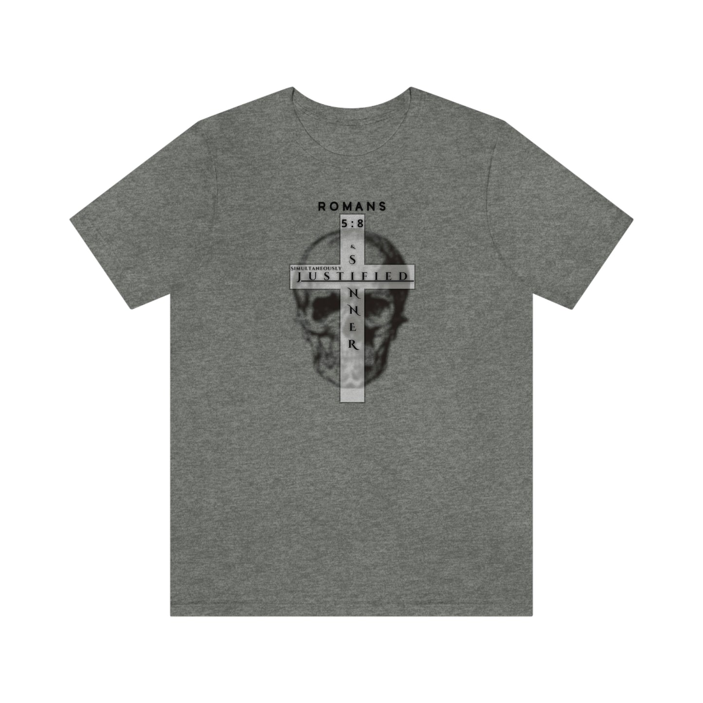 Men's Justified & Sinner (Romans 5:8) [Black Art] Short Sleeve T-Shirt