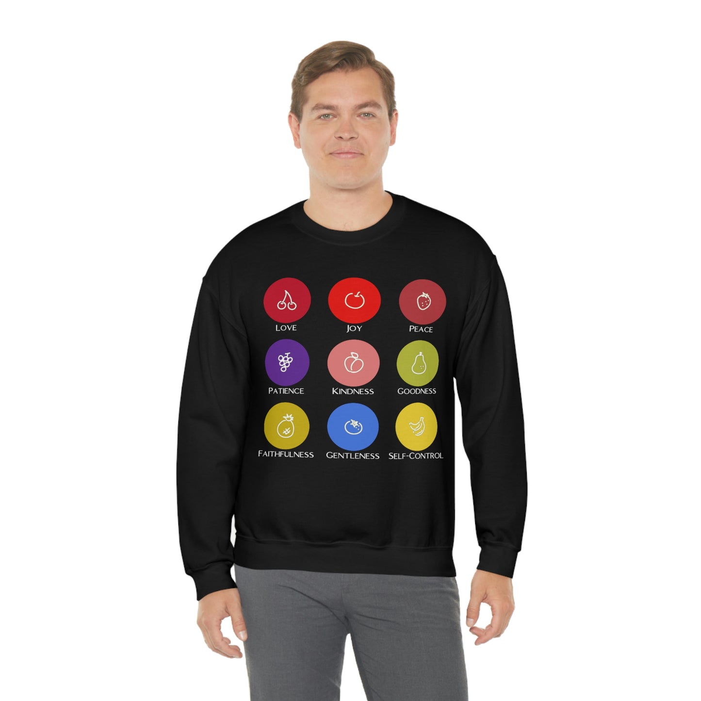 Unisex Fruits of the Spirit (White Text) Heavy Blend™ Crewneck Sweatshirt