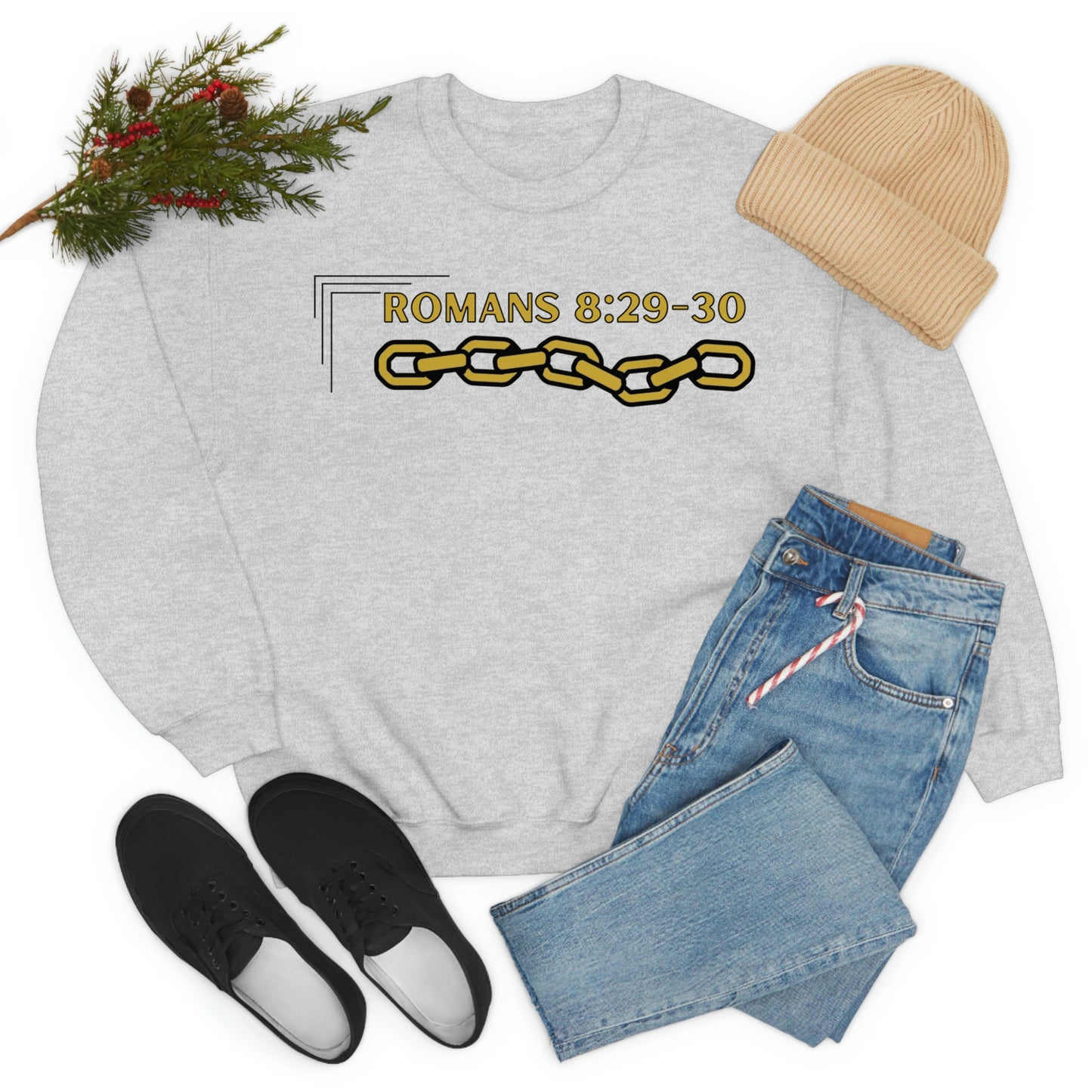 Unisex Golden Chain of Redemption (Romans 8:28-29) [Gold] Heavy Blend™ Crewneck Sweatshirt