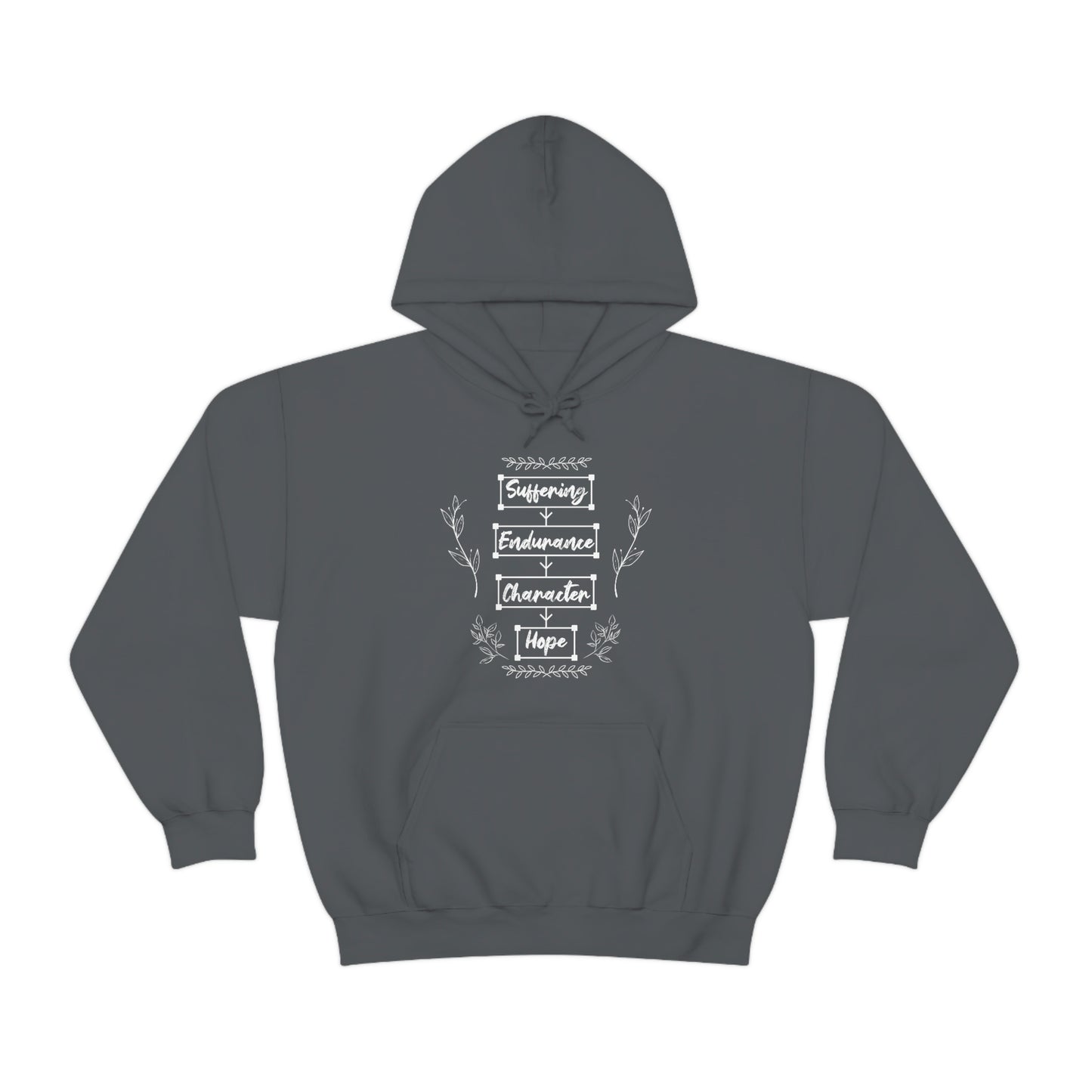 Women's Suffering Produces Hope (Romans 5:4) [White Text] Heavy Blend™ Hooded Sweatshirt