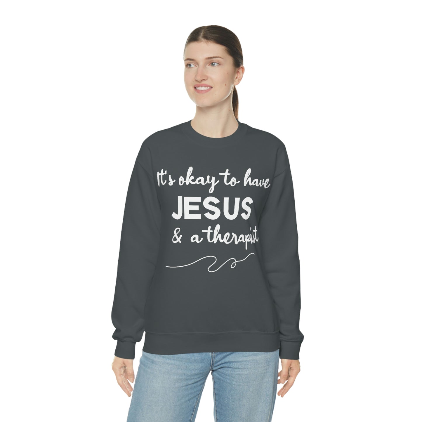 Women's Jesus & A Therapist (White Text) Heavy Blend™ Crewneck Sweatshirt