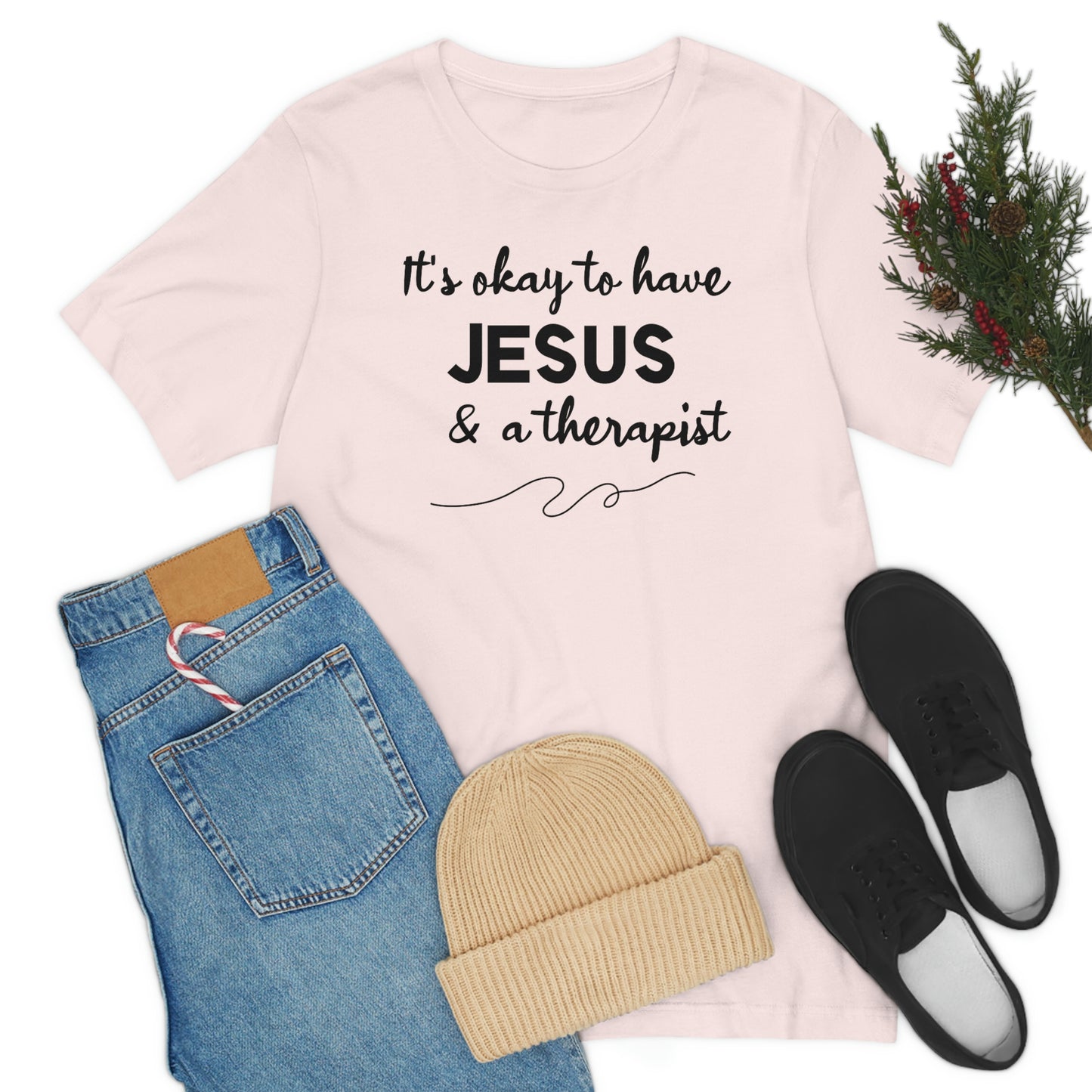 Women's Jesus & A Therapist (Black Text) Short Sleeve T-Shirt