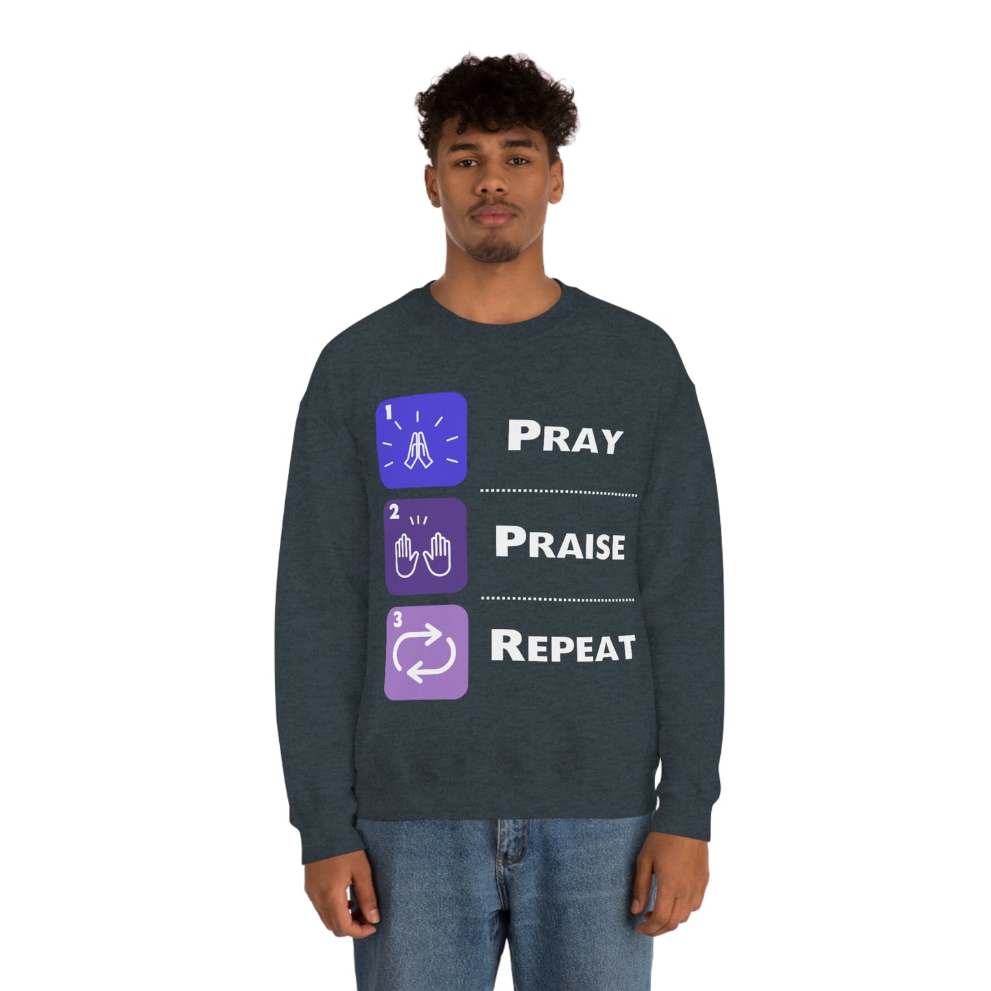 Unisex Pray, Praise, Repeat Heavy Blend™ Crewneck Sweatshirt (Palette 3)