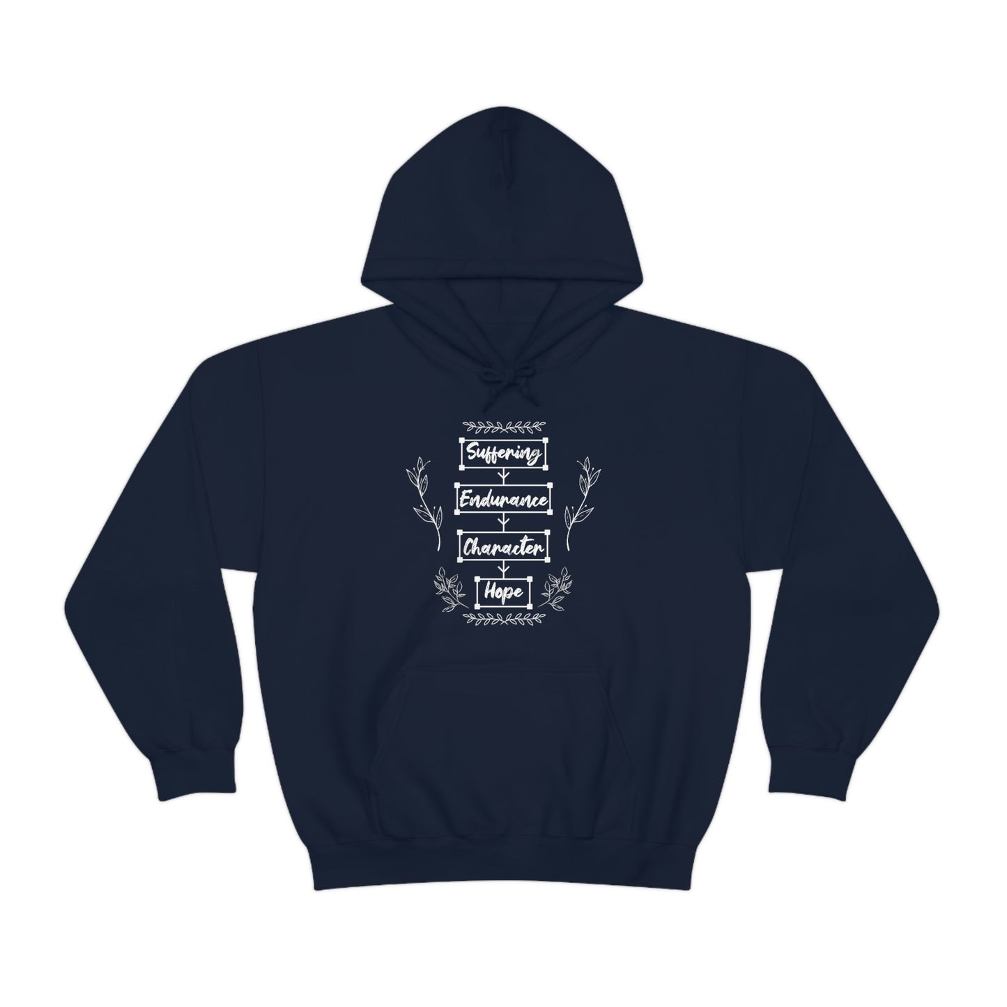 Women's Suffering Produces Hope (Romans 5:4) [White Text] Heavy Blend™ Hooded Sweatshirt