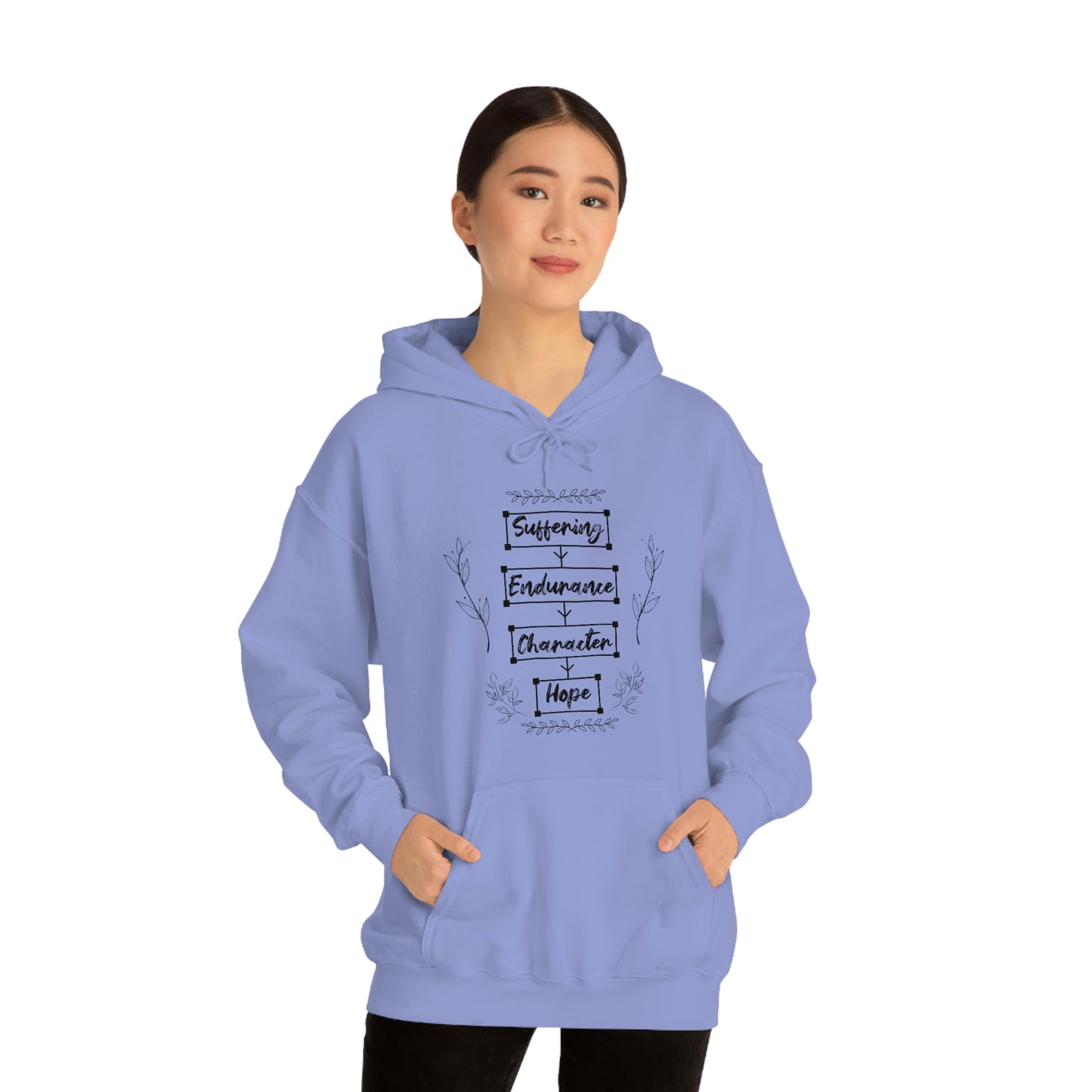 Women's Suffering Produces Hope (Romans 5:4) [Black Text] Heavy Blend™ Hooded Sweatshirt