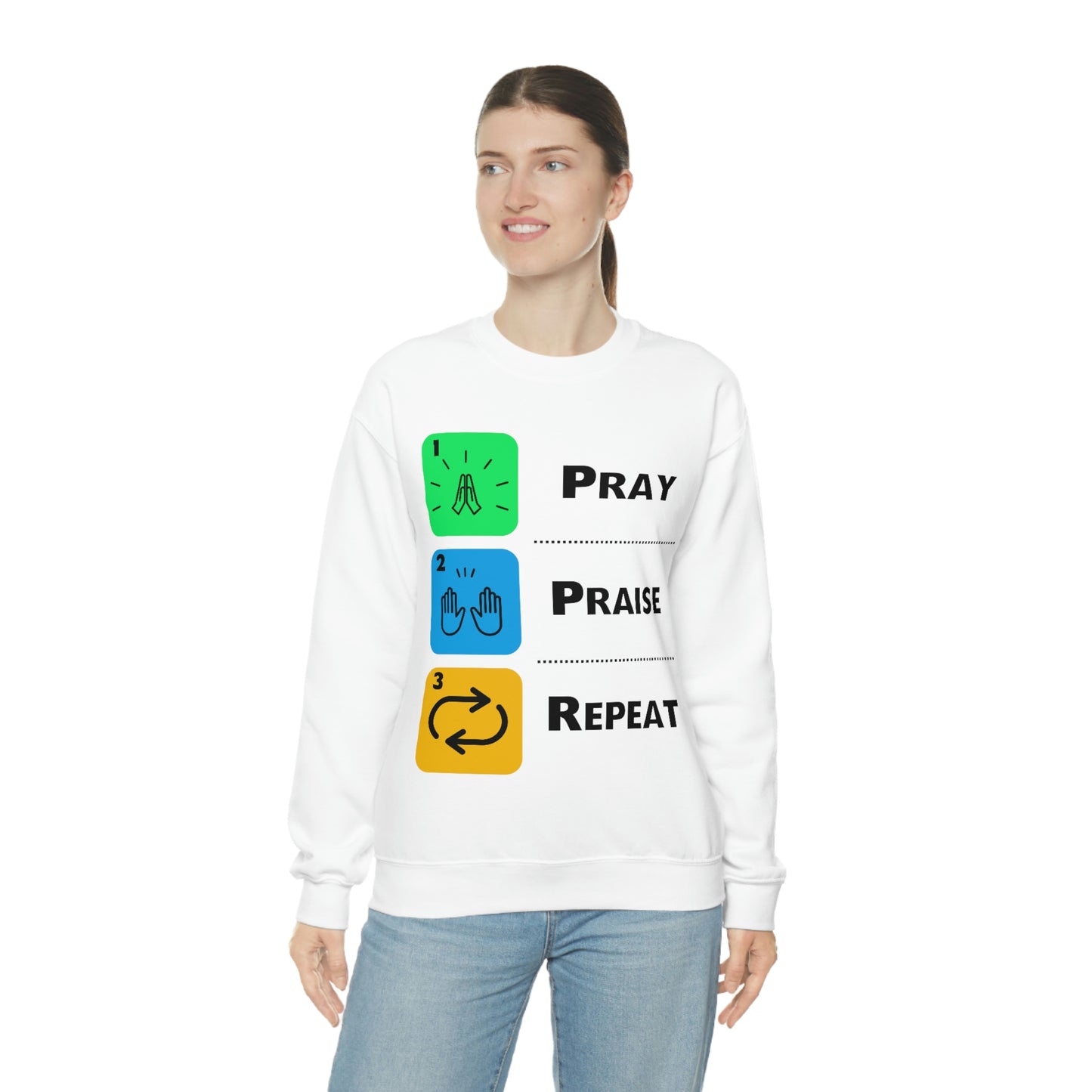 Unisex Pray, Praise, Repeat Heavy Blend™ Crewneck Sweatshirt (Palette 2)