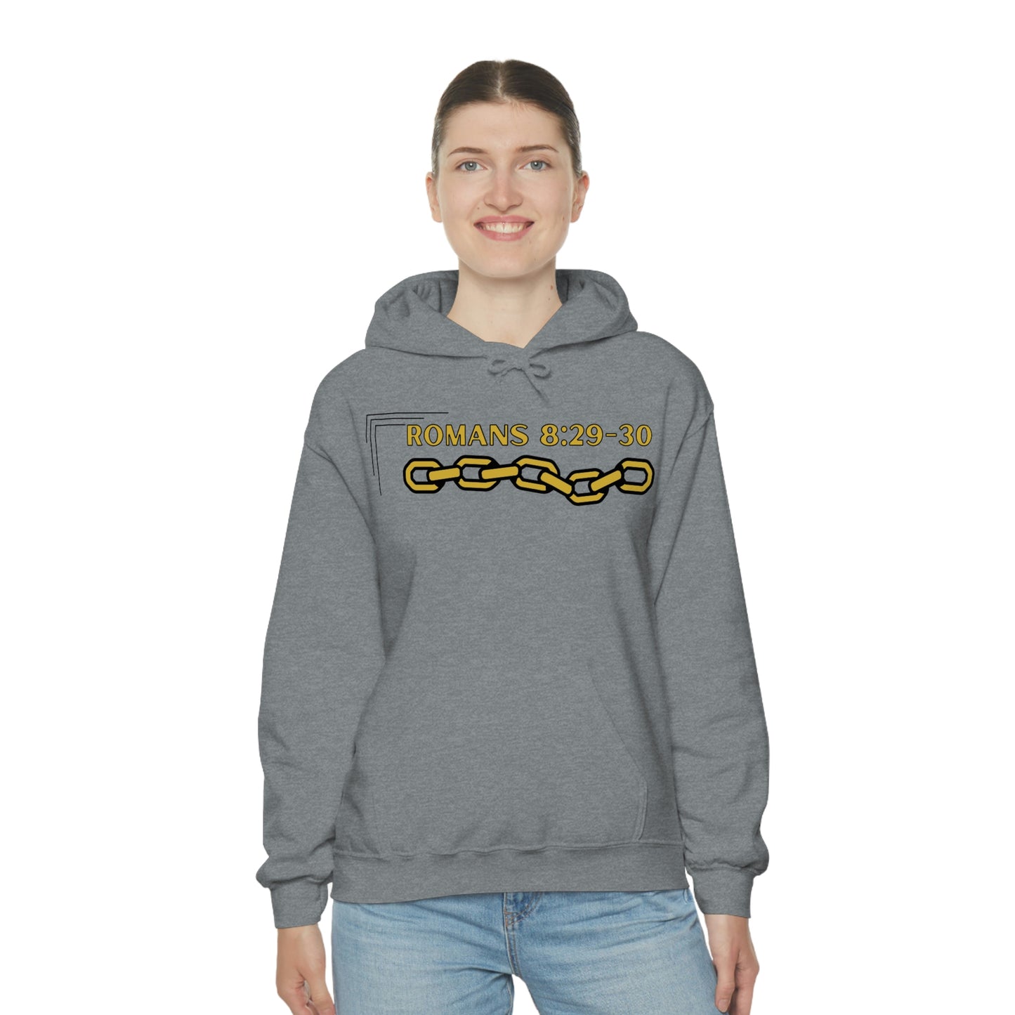 Unisex Golden Chain of Redemption (Romans 8:28-29) [Gold] Heavy Blend™ Hooded Sweatshirt