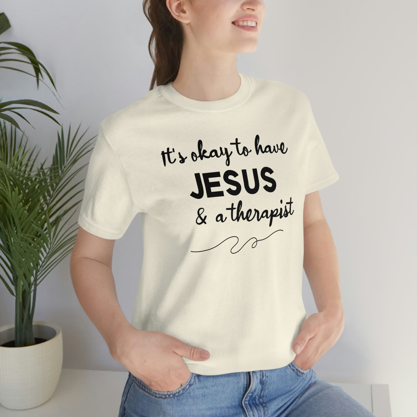 Women's Jesus & A Therapist (Black Text) Short Sleeve T-Shirt