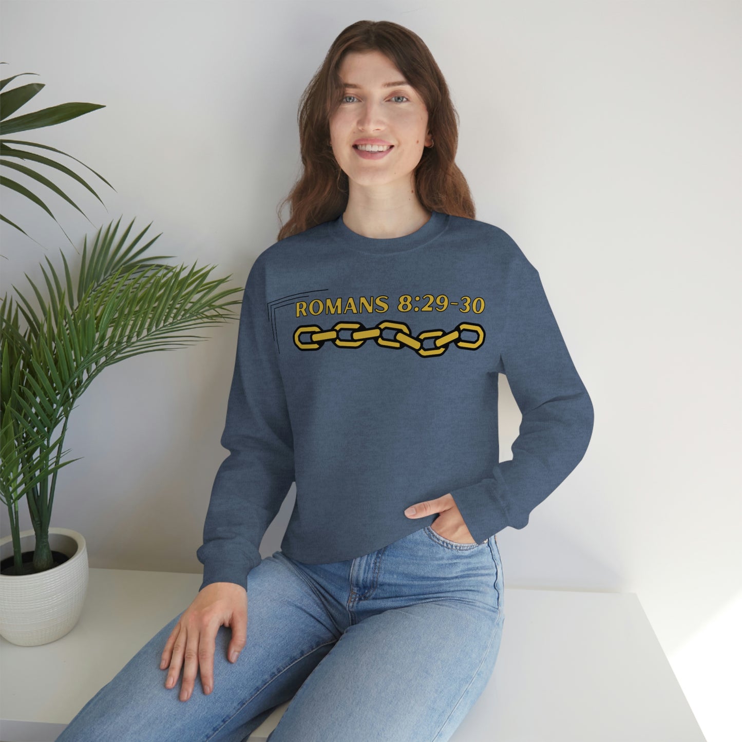 Unisex Golden Chain of Redemption (Romans 8:28-29) [Gold] Heavy Blend™ Crewneck Sweatshirt