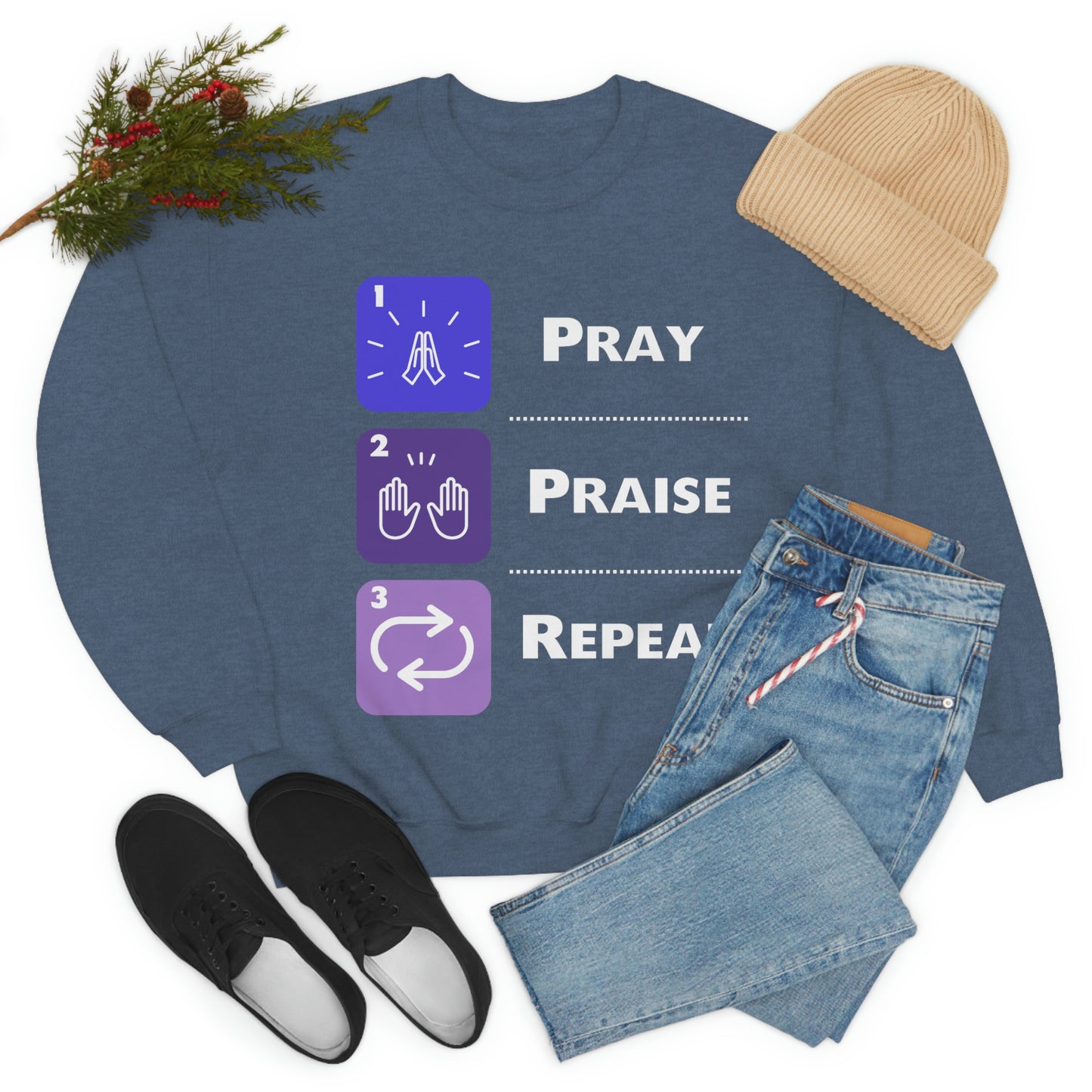 Unisex Pray, Praise, Repeat Heavy Blend™ Crewneck Sweatshirt (Palette 3)