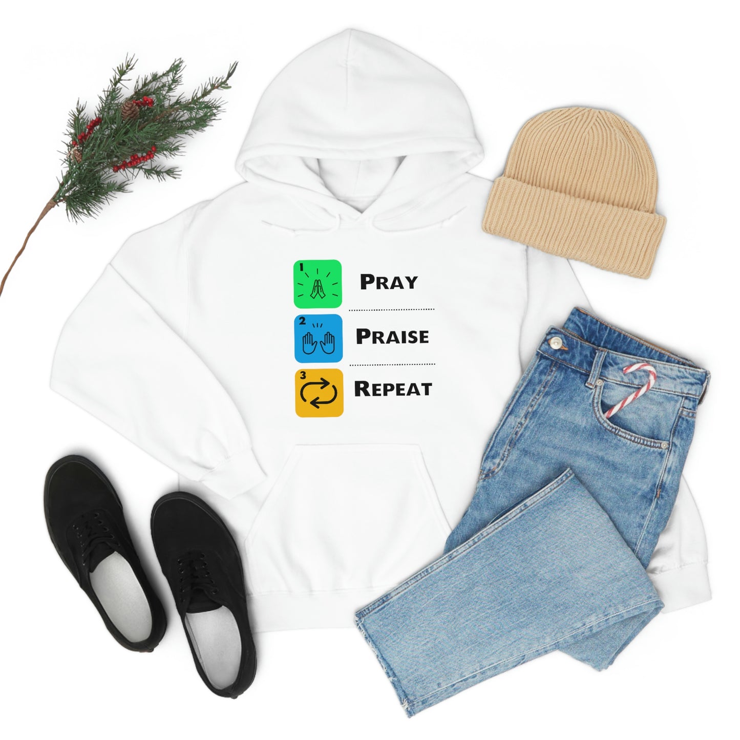 Unisex Pray, Praise, Repeat Heavy Blend™ Hooded Sweatshirt (Palette 2)