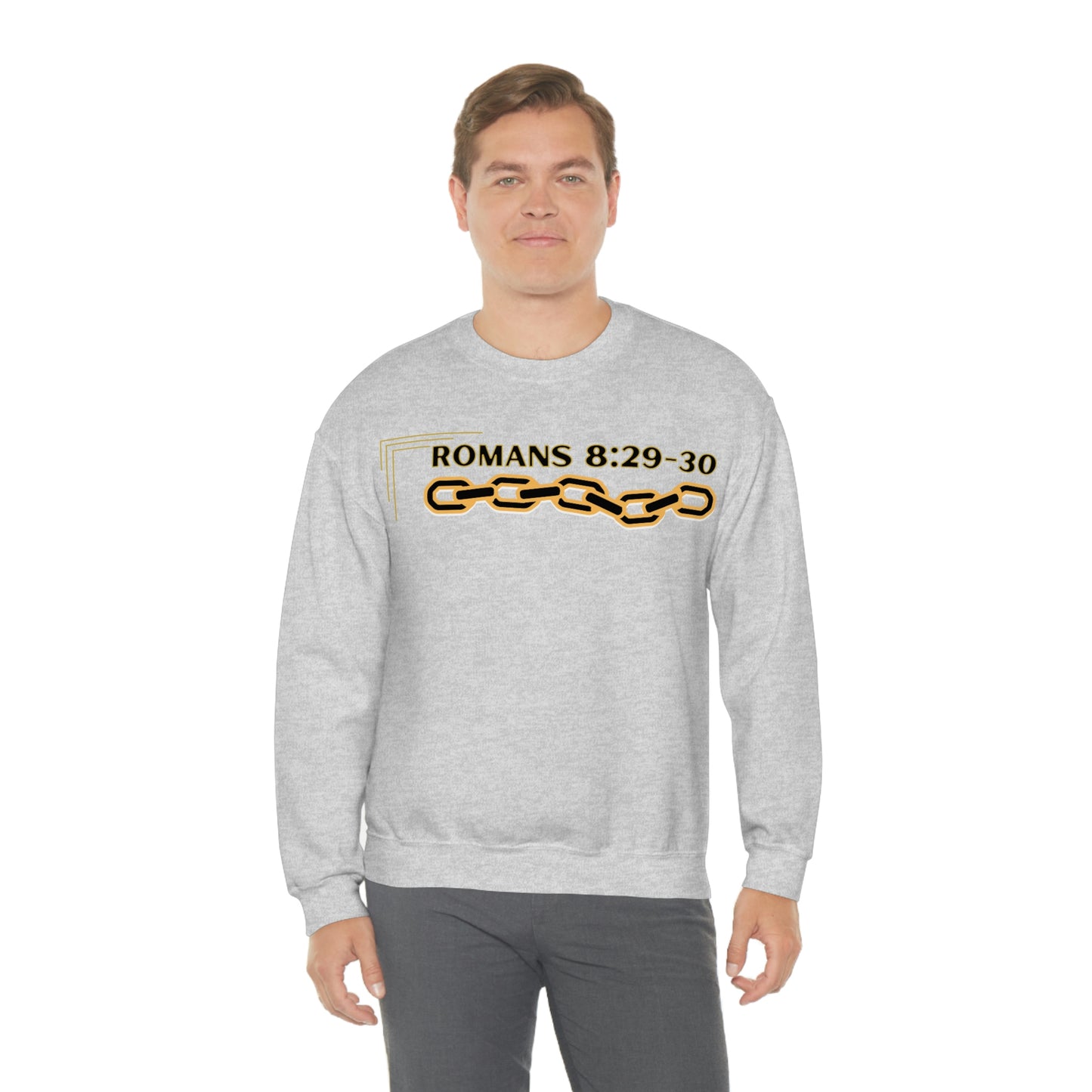 Unisex Golden Chain of Redemption (Romans 8:28-29) [Black] Heavy Blend™ Crewneck Sweatshirt