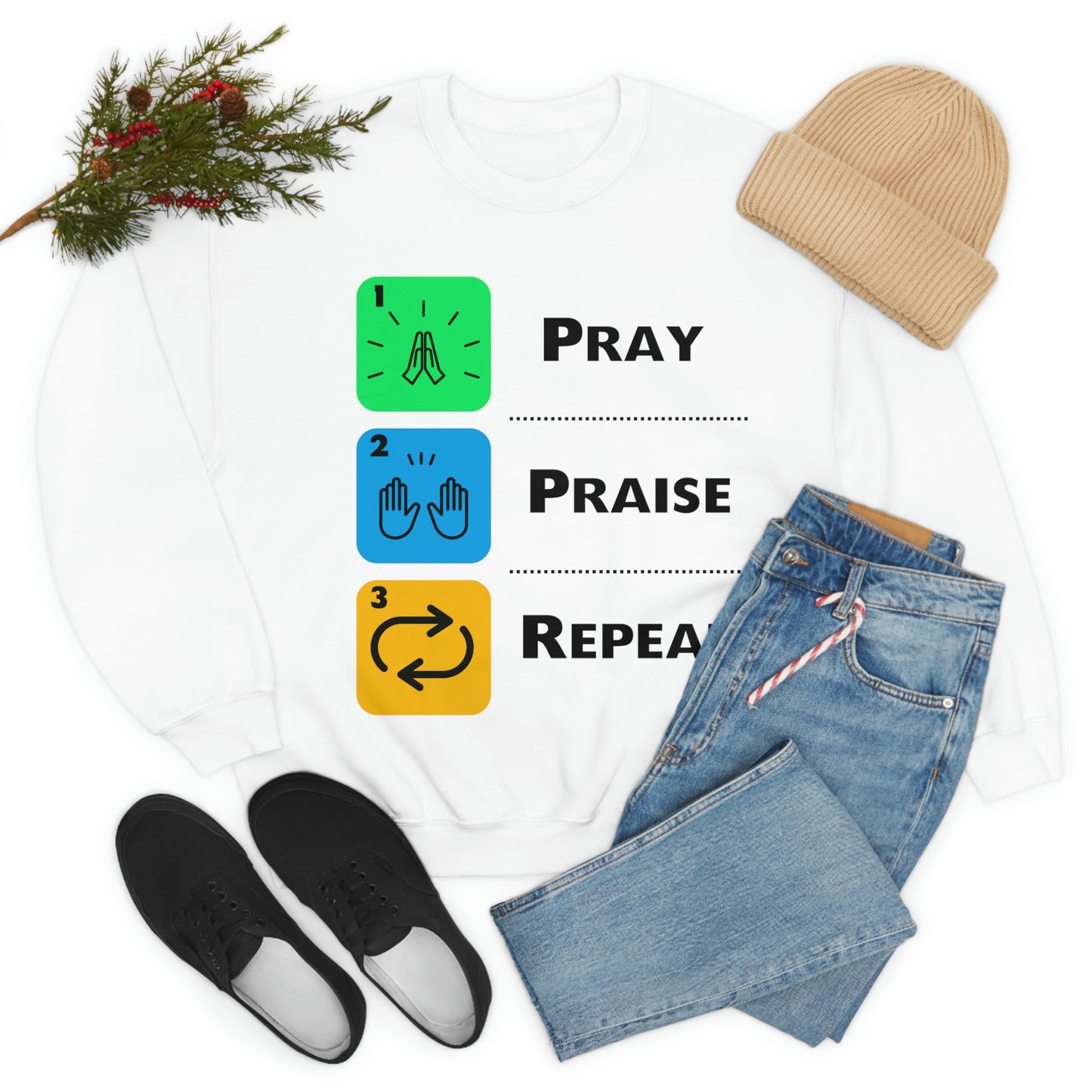 Unisex Pray, Praise, Repeat Heavy Blend™ Crewneck Sweatshirt (Palette 2)