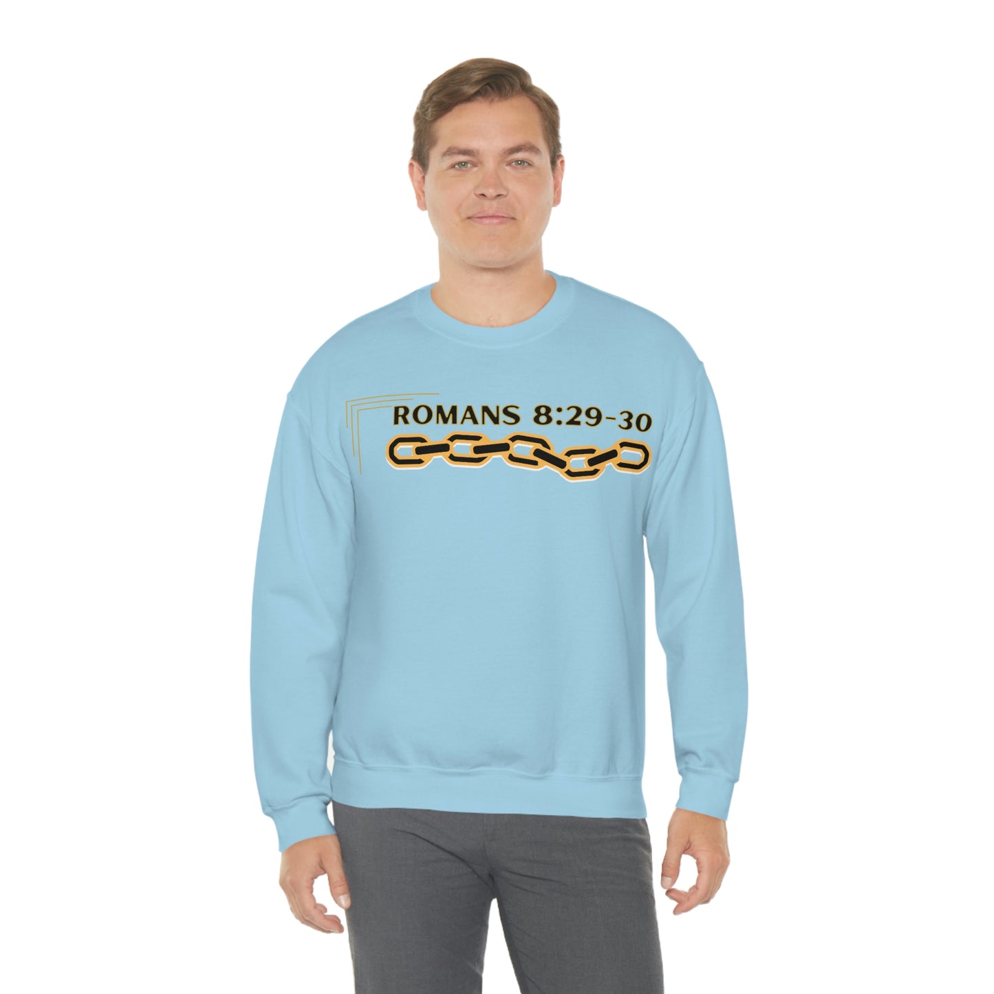 Unisex Golden Chain of Redemption (Romans 8:28-29) [Black] Heavy Blend™ Crewneck Sweatshirt