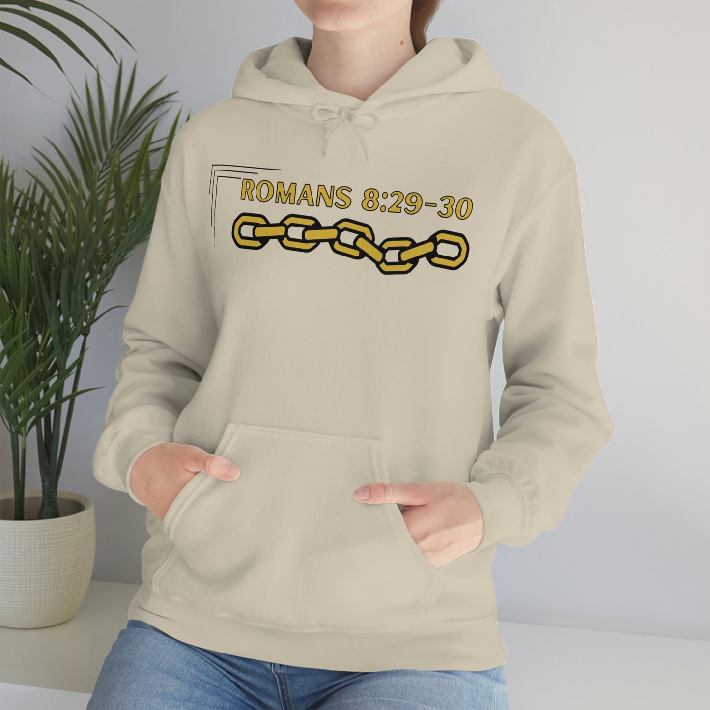 Unisex Golden Chain of Redemption (Romans 8:28-29) [Gold] Heavy Blend™ Hooded Sweatshirt