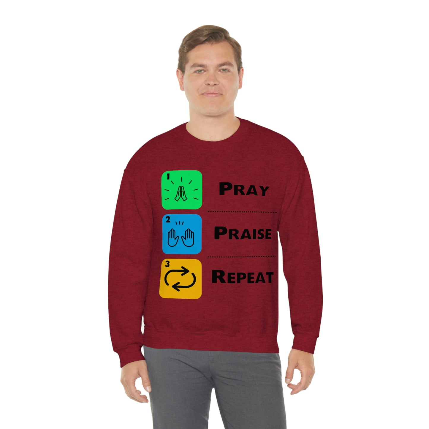 Unisex Pray, Praise, Repeat Heavy Blend™ Crewneck Sweatshirt (Palette 2)