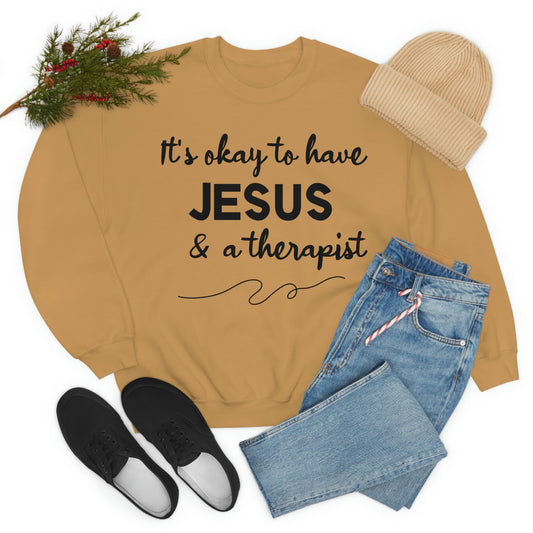 Women's Jesus & A Therapist (Black Text) Heavy Blend™ Crewneck Sweatshirt