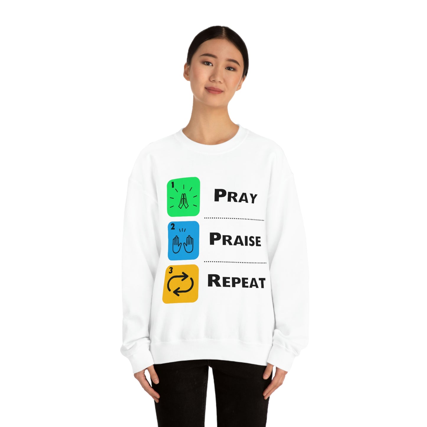 Unisex Pray, Praise, Repeat Heavy Blend™ Crewneck Sweatshirt (Palette 2)