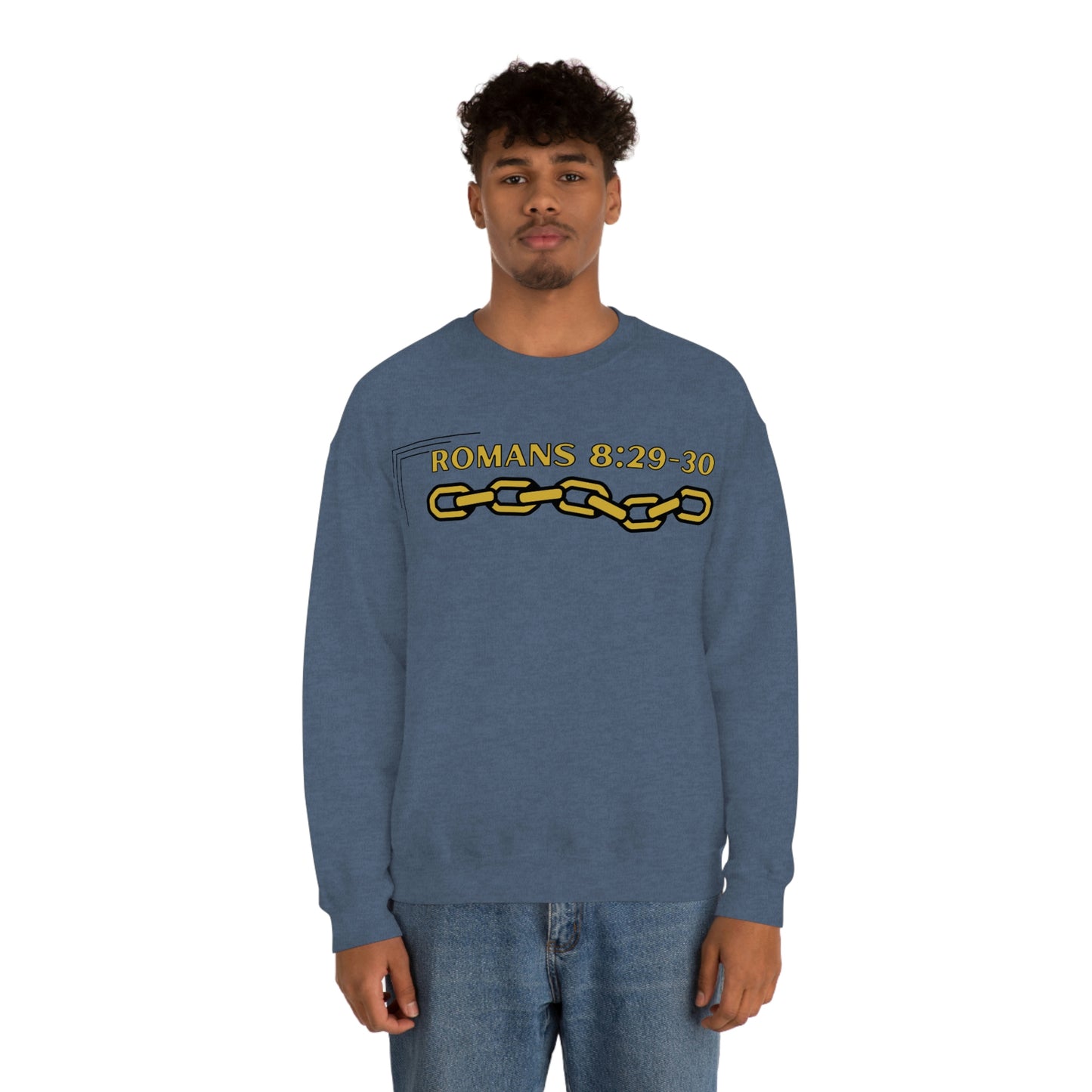 Unisex Golden Chain of Redemption (Romans 8:28-29) [Gold] Heavy Blend™ Crewneck Sweatshirt